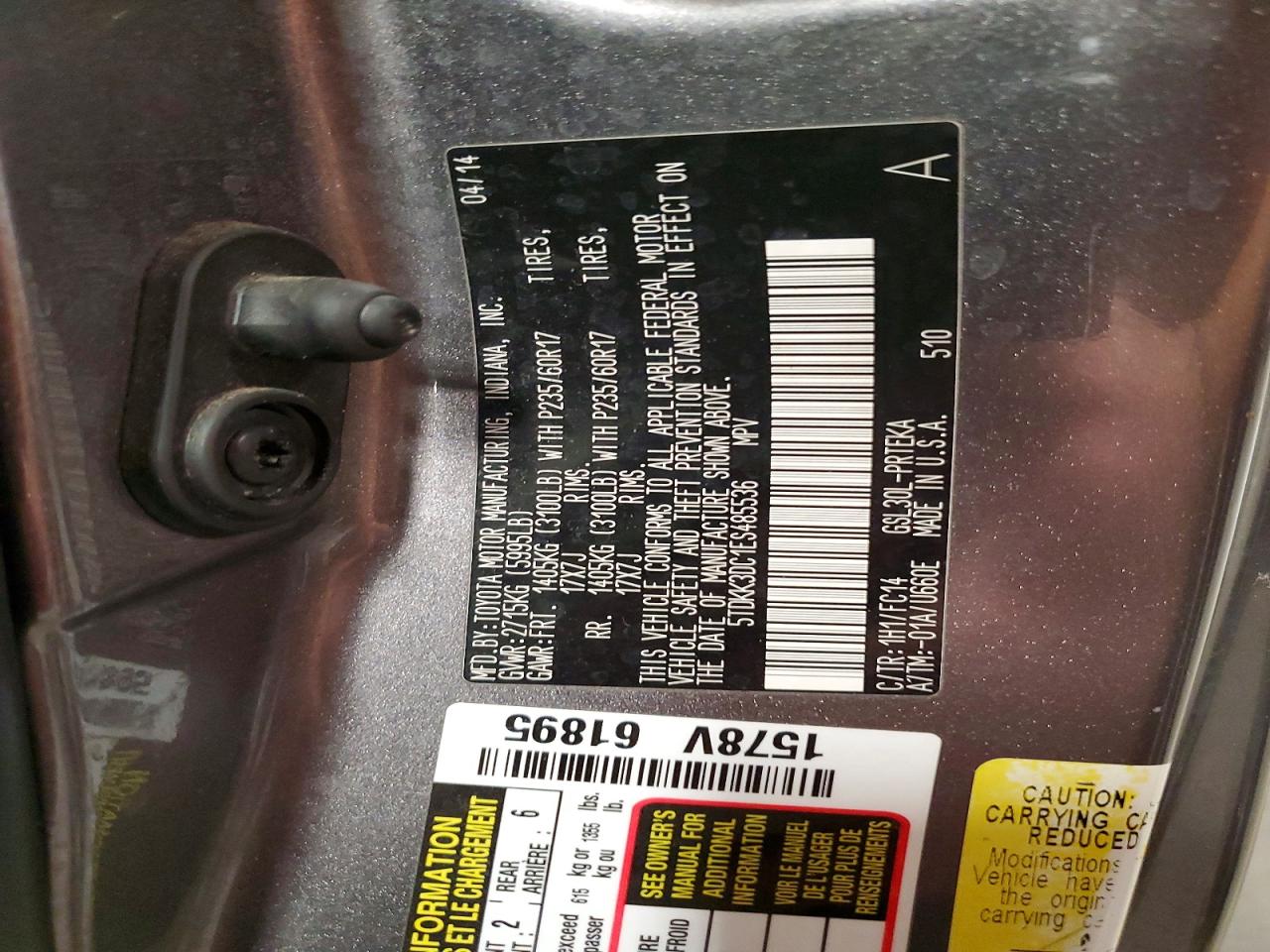 2014 Toyota Sienna Le Gray vin: 5TDKK3DC1ES485536
