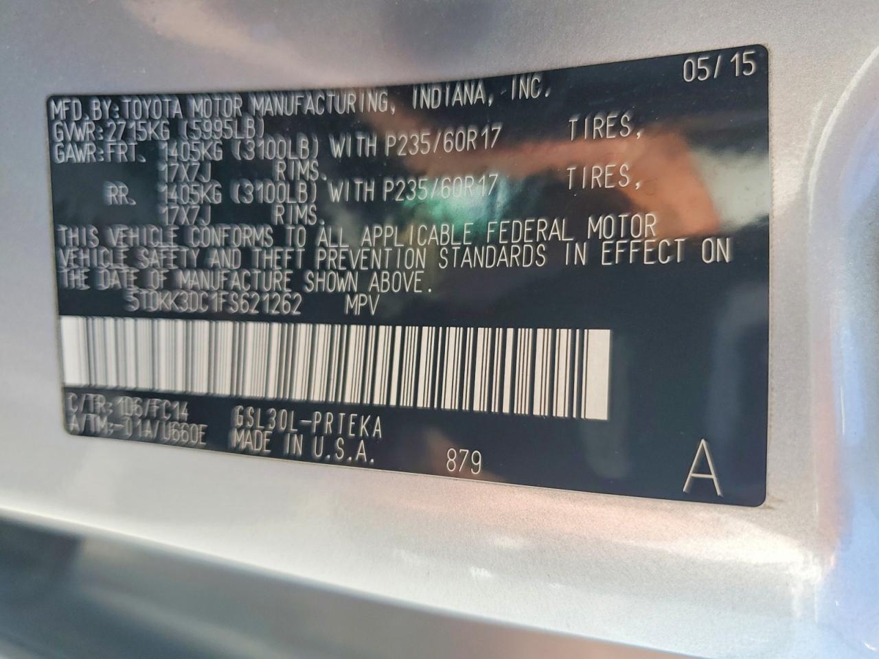 2015 Toyota Sienna Le Silver vin: 5TDKK3DC1FS621262