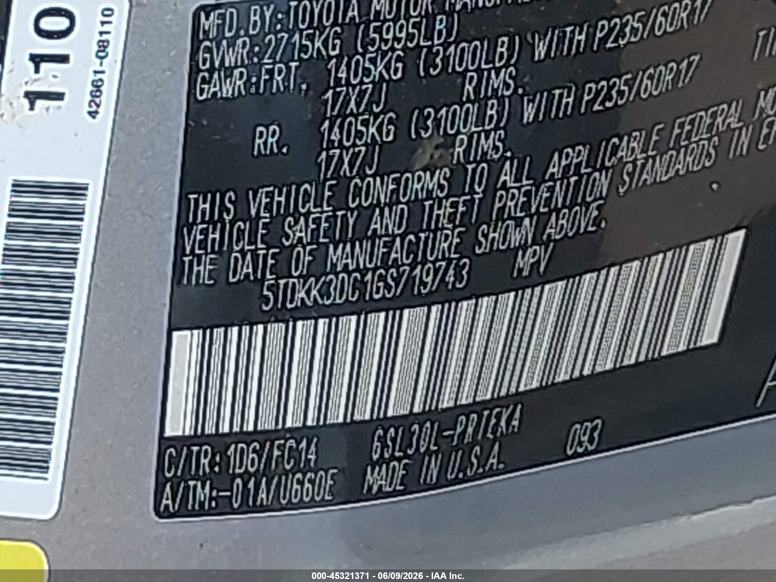2016 Toyota Sienna Le 8 Passenger Черный vin: 5TDKK3DC1GS719743
