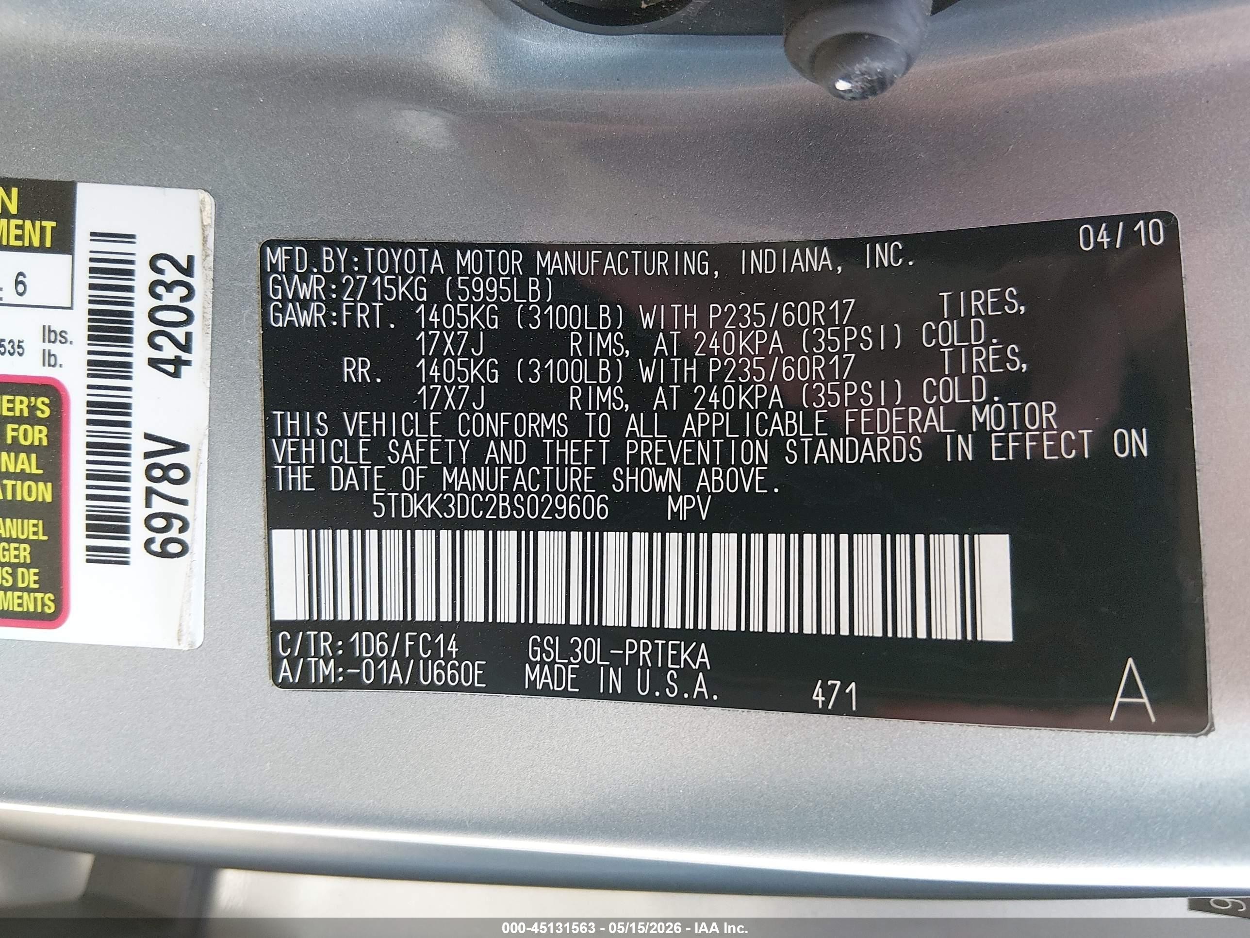 2011 Toyota Sienna Le V6 Silver vin: 5TDKK3DC2BS029606
