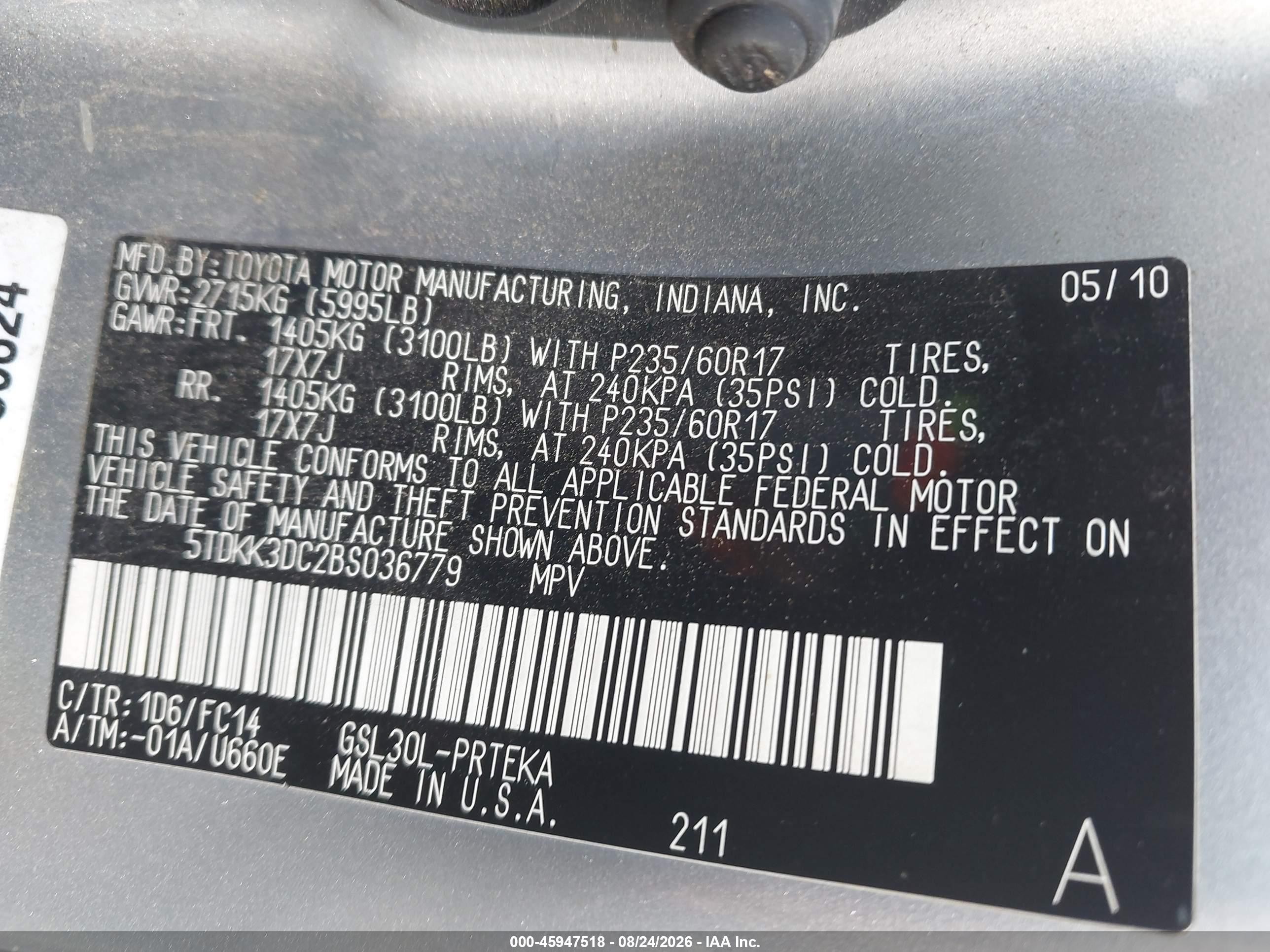 2011 Toyota Sienna Le V6 Silver vin: 5TDKK3DC2BS036779