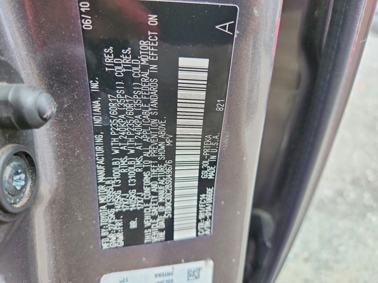 2011 Toyota Sienna Le Gray vin: 5TDKK3DC2BS049676