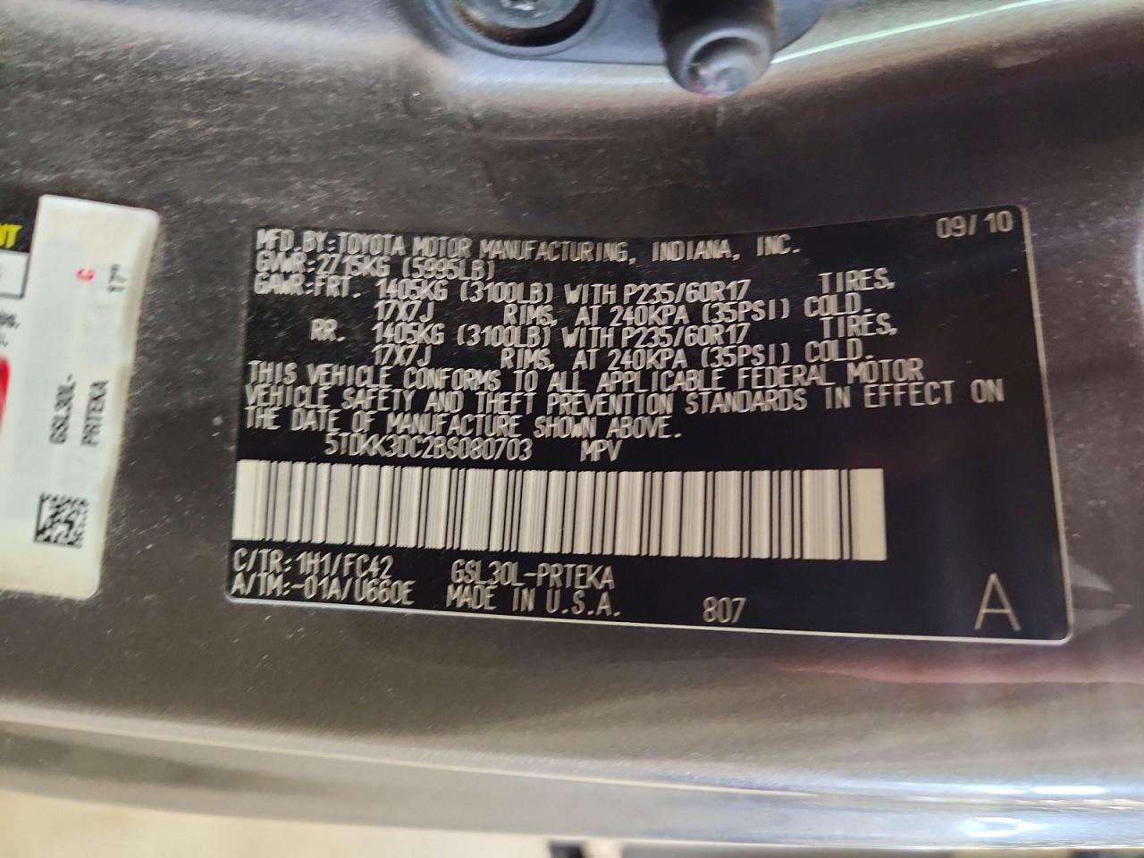 2011 Toyota Sienna Le Gray vin: 5TDKK3DC2BS080703