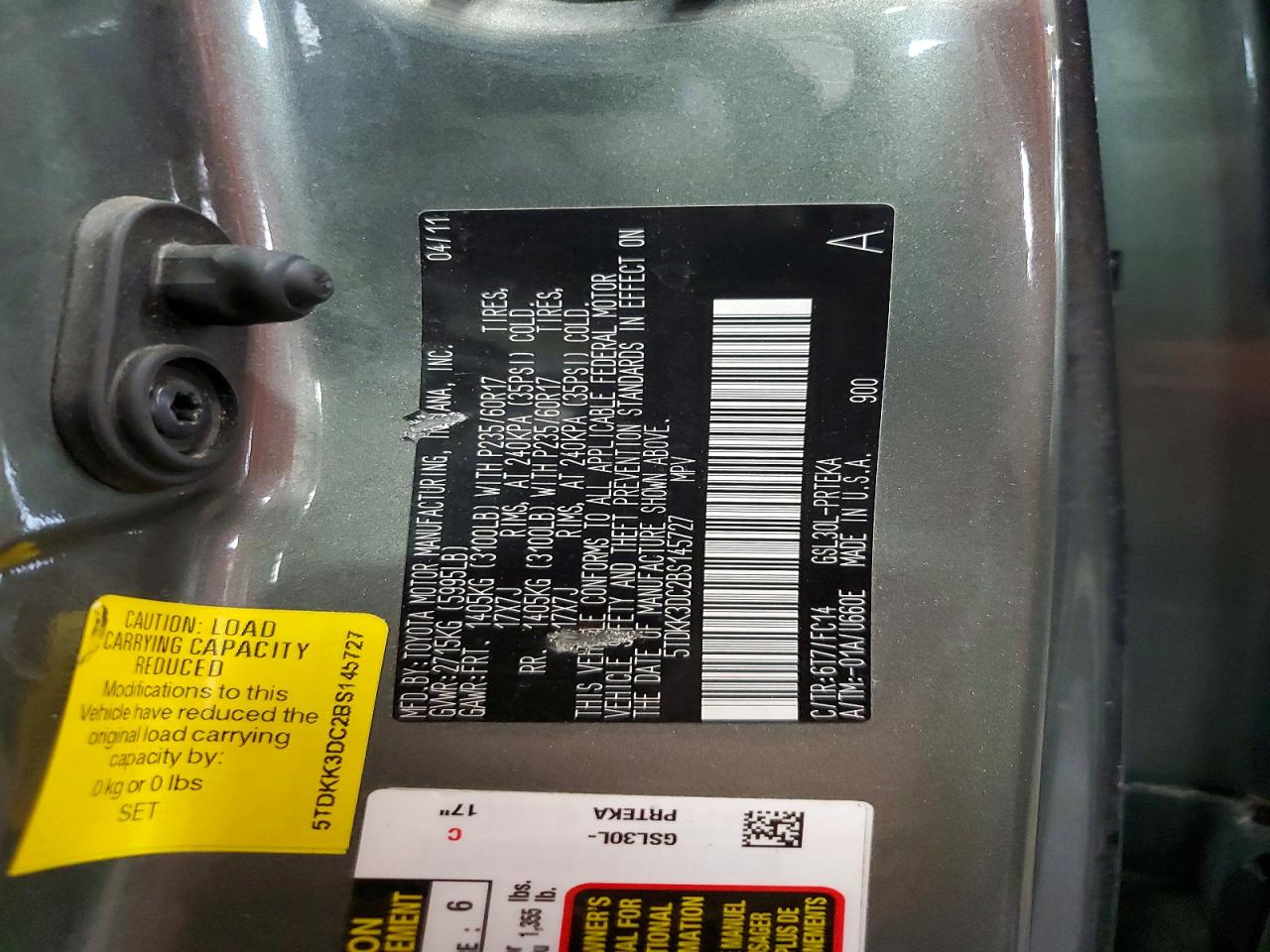 2011 Toyota Sienna Le Зеленый vin: 5TDKK3DC2BS145727