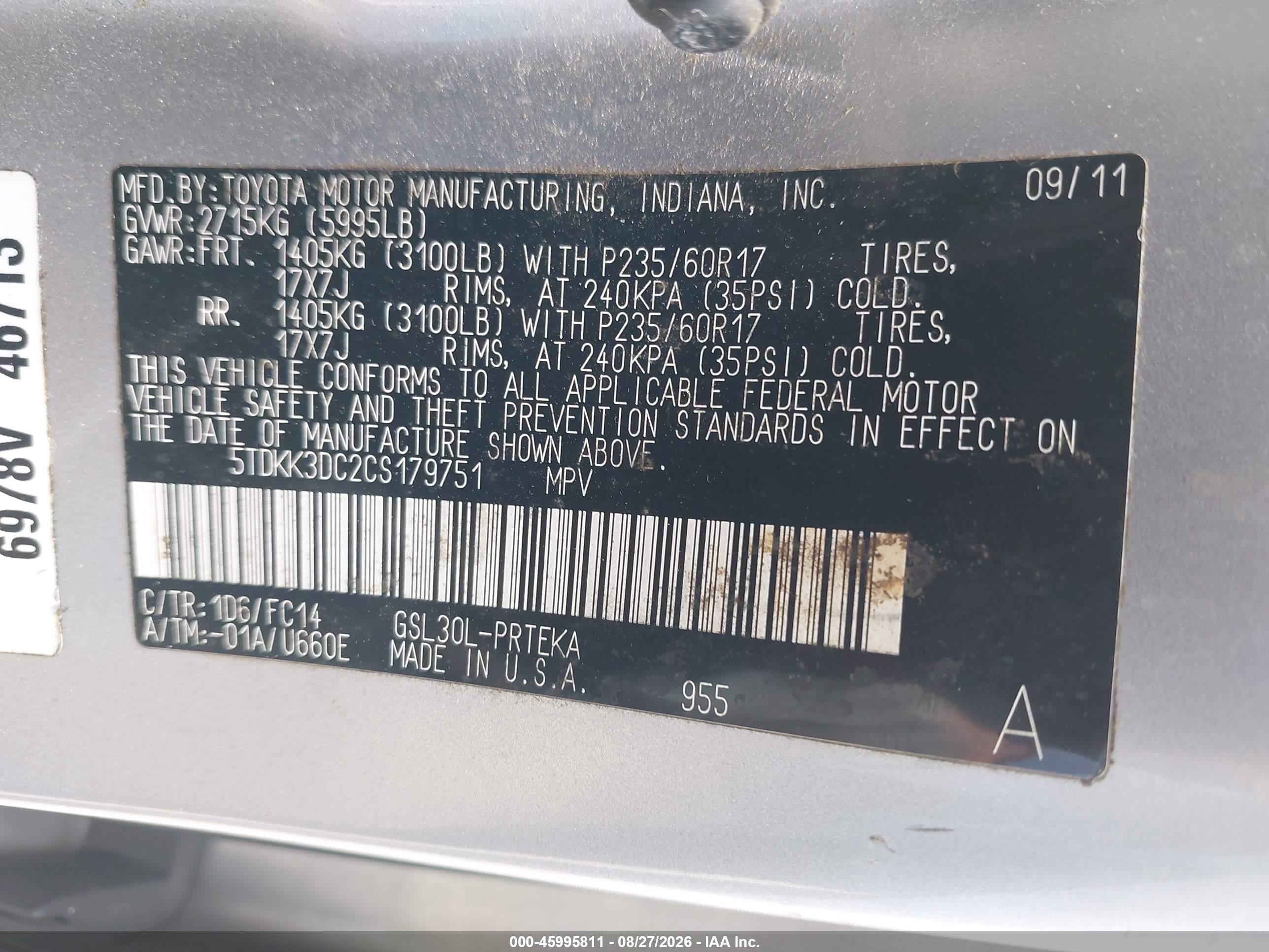 2012 Toyota Sienna Le V6 8 Passenger Silver vin: 5TDKK3DC2CS179751