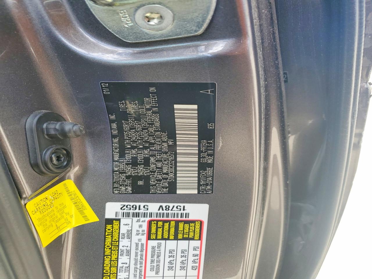 2012 Toyota Sienna Le Gray vin: 5TDKK3DC2CS216572