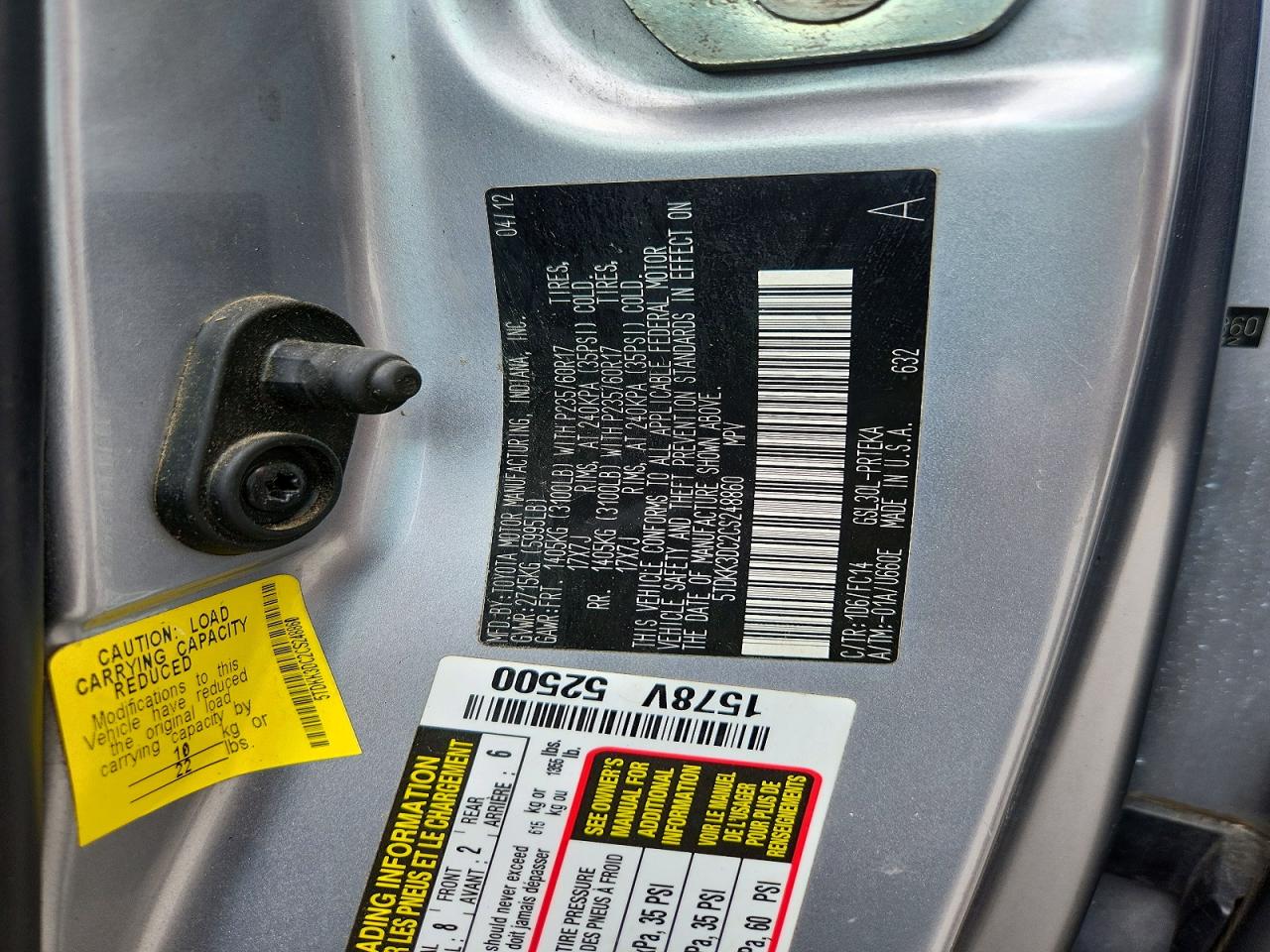 2012 Toyota Sienna Le Silver vin: 5TDKK3DC2CS248860