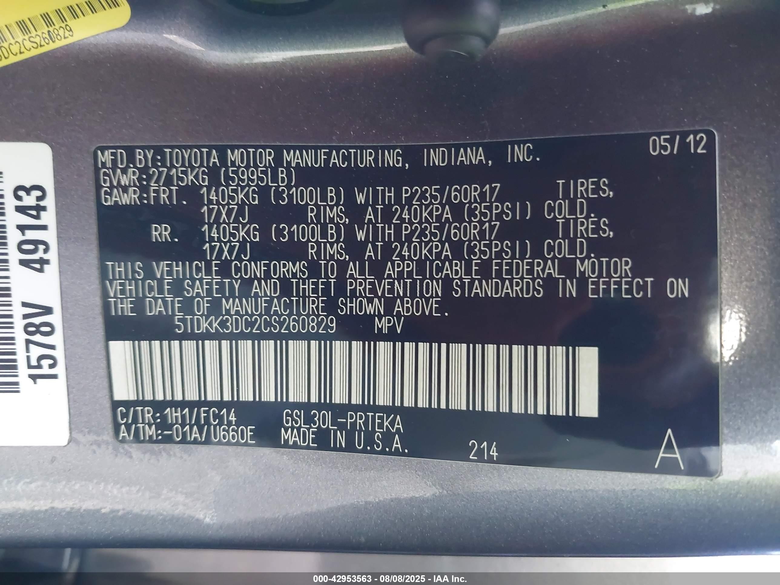 2012 Toyota Sienna Le V6 8 Passenger Gray vin: 5TDKK3DC2CS260829