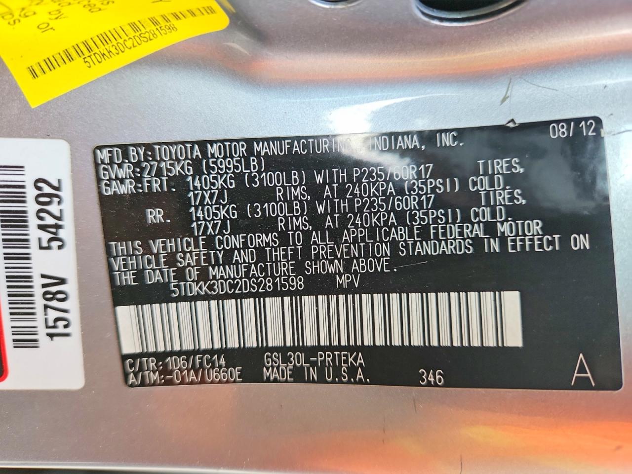 2013 Toyota Sienna Le Gray vin: 5TDKK3DC2DS281598