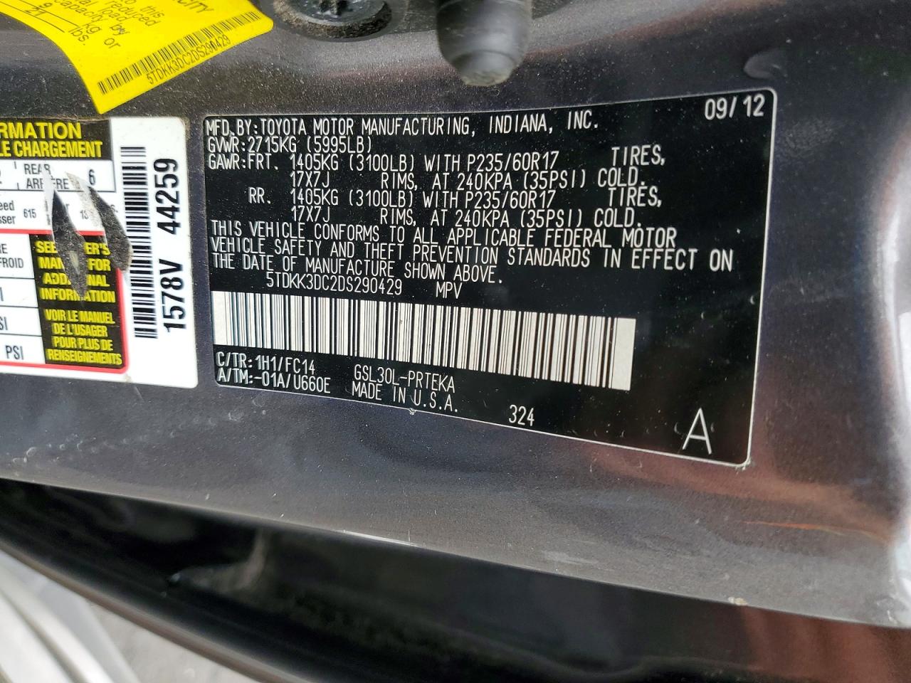 2013 Toyota Sienna Le Gray vin: 5TDKK3DC2DS290429