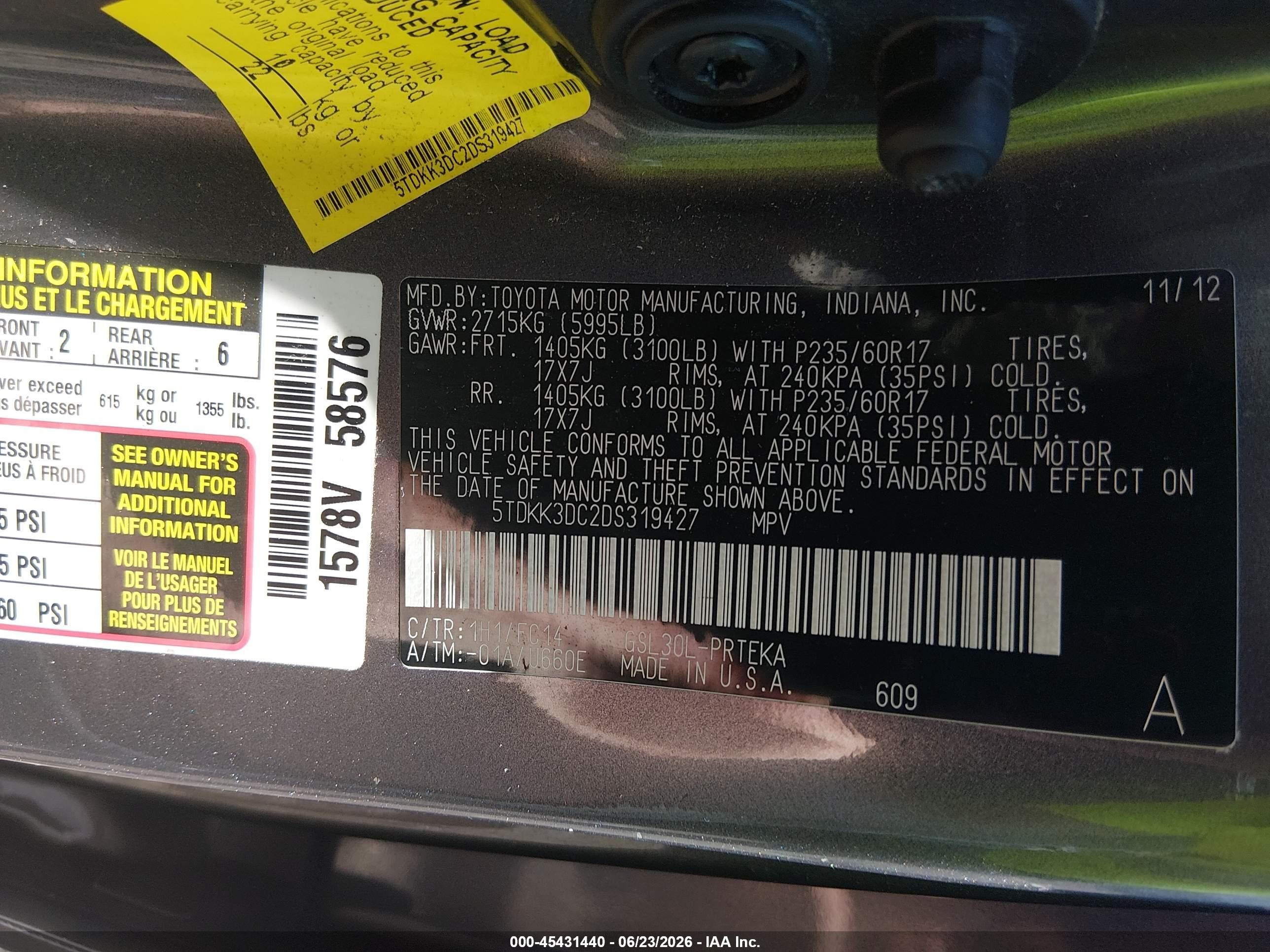 2013 Toyota Sienna Le V6 8 Passenger Серый vin: 5TDKK3DC2DS319427