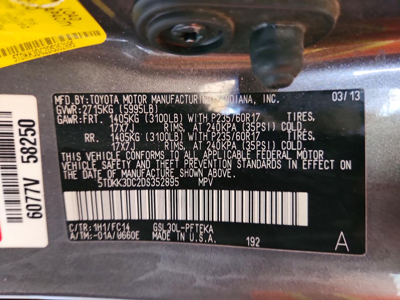 2013 Toyota Sienna Le Gray vin: 5TDKK3DC2DS352895
