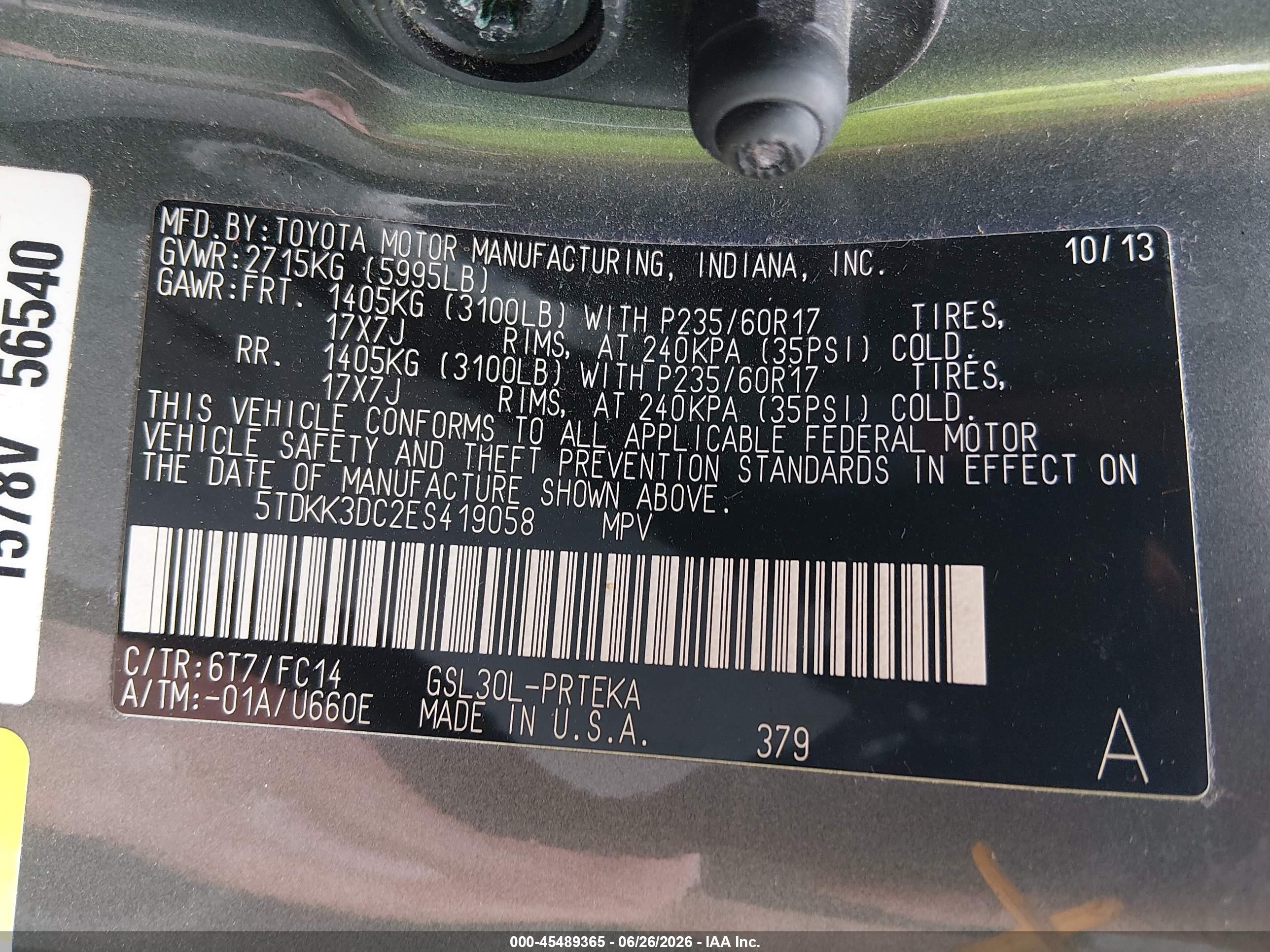 2014 Toyota Sienna Le V6 8 Passenger Gray vin: 5TDKK3DC2ES419058