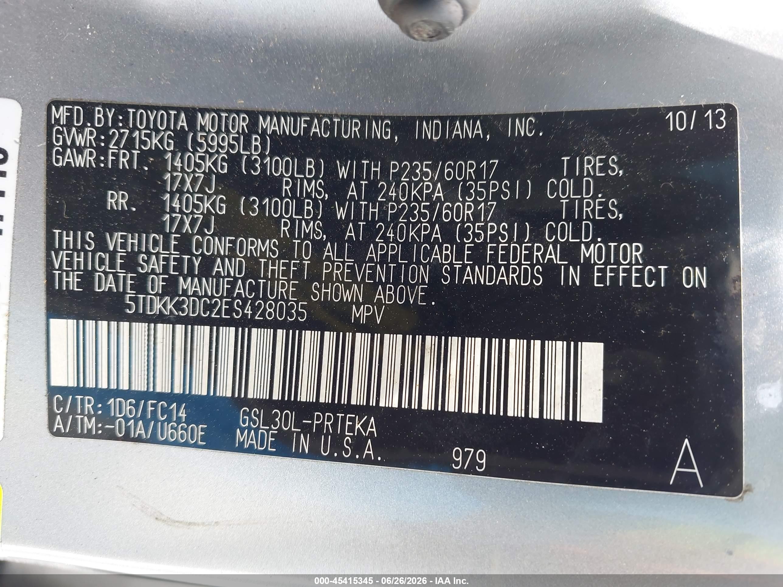 2014 Toyota Sienna Le V6 8 Passenger Silver vin: 5TDKK3DC2ES428035