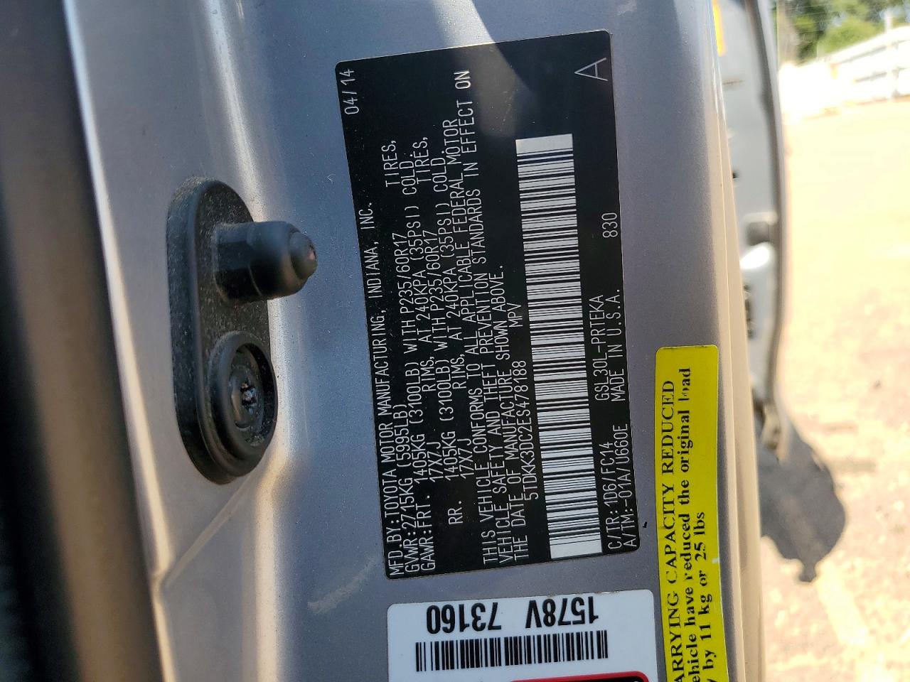 2014 Toyota Sienna Le Silver vin: 5TDKK3DC2ES478188