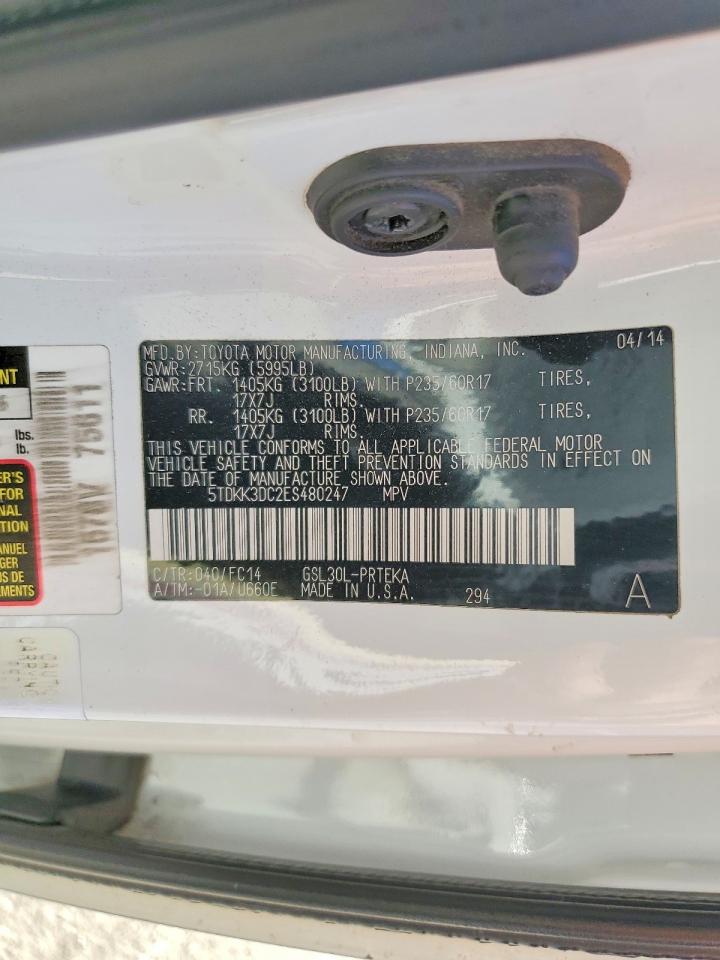 2014 Toyota Sienna Le White vin: 5TDKK3DC2ES480247