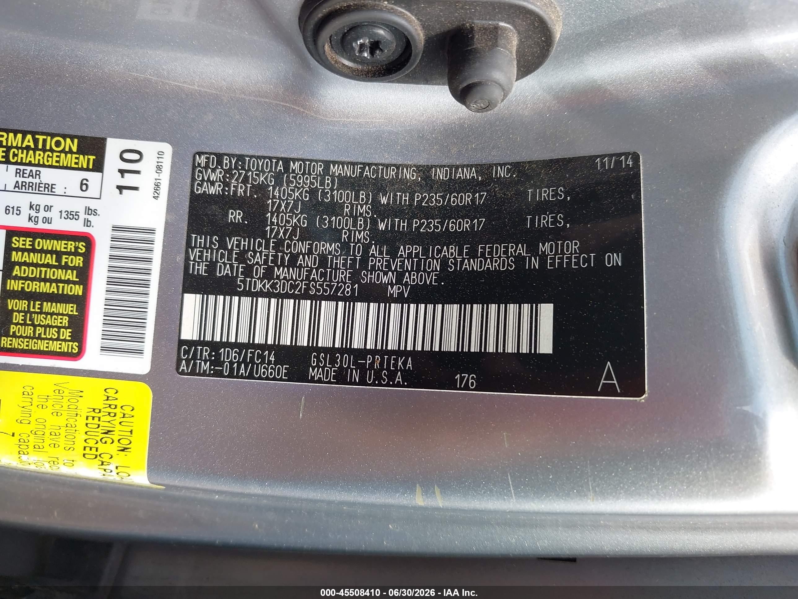 2015 Toyota Sienna Le 8 Passenger Silver vin: 5TDKK3DC2FS557281
