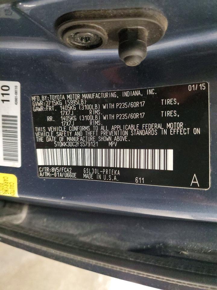 2015 Toyota Sienna Blue vin: 5TDKK3DC2FS579121