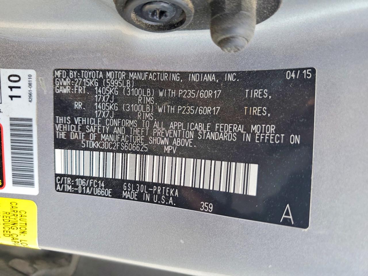 2015 Toyota Sienna Le Серебряный vin: 5TDKK3DC2FS606625
