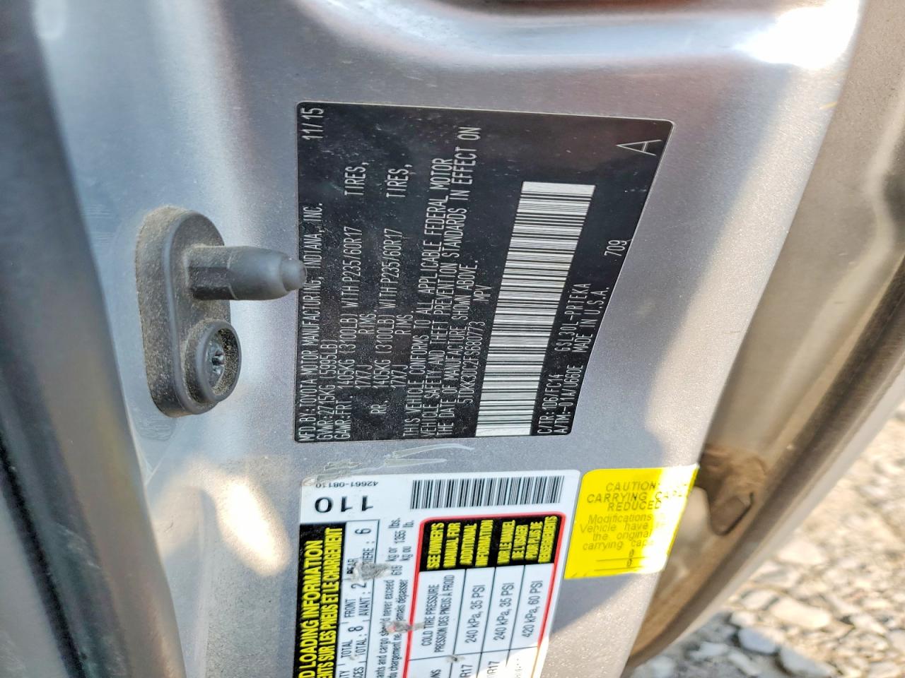 2015 Toyota Sienna Le Silver vin: 5TDKK3DC2FS680773