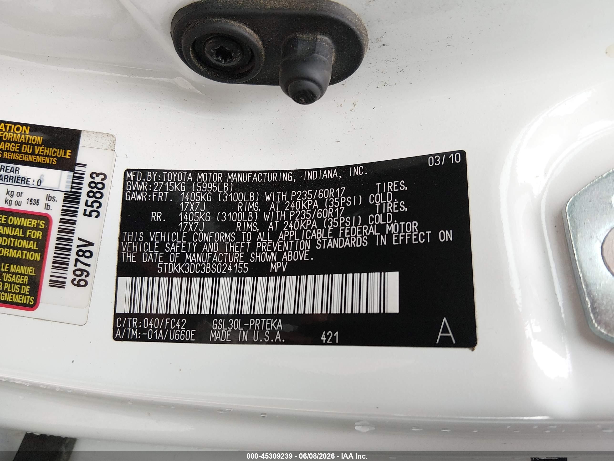 2011 Toyota Sienna Le V6 White vin: 5TDKK3DC3BS024155