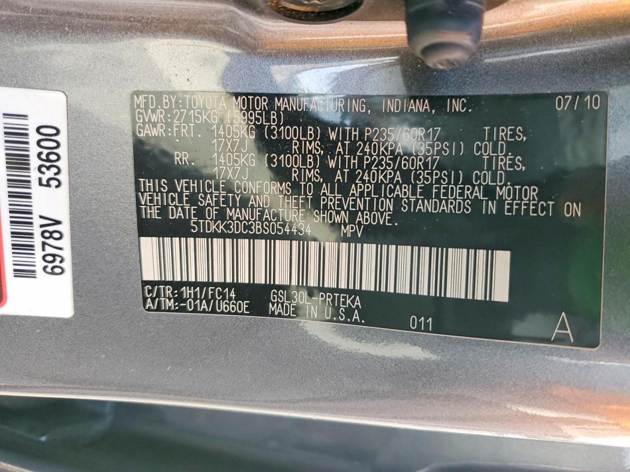 2011 Toyota Sienna Le Gray vin: 5TDKK3DC3BS054434