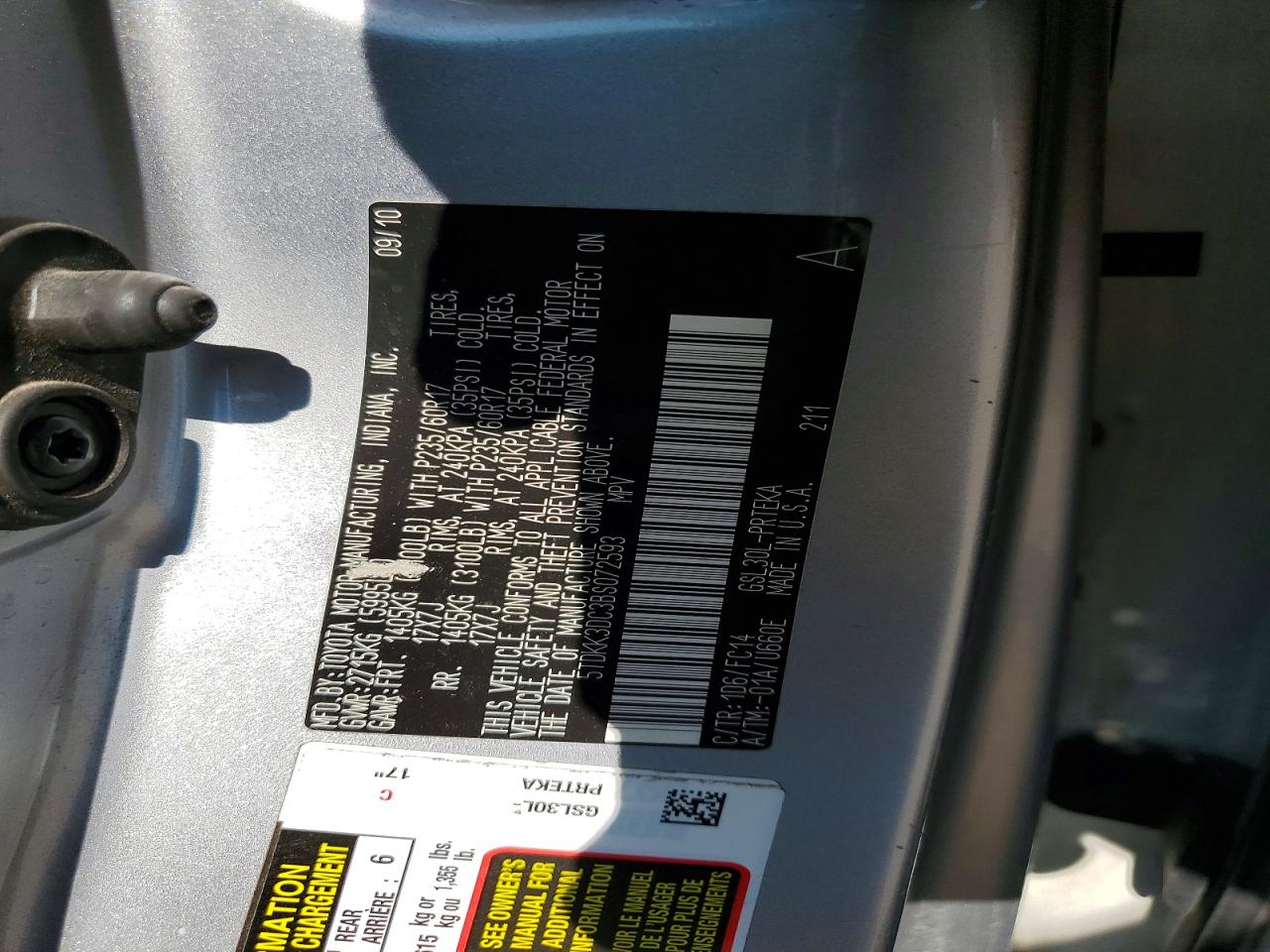 2011 Toyota Sienna Le Серебряный vin: 5TDKK3DC3BS072593