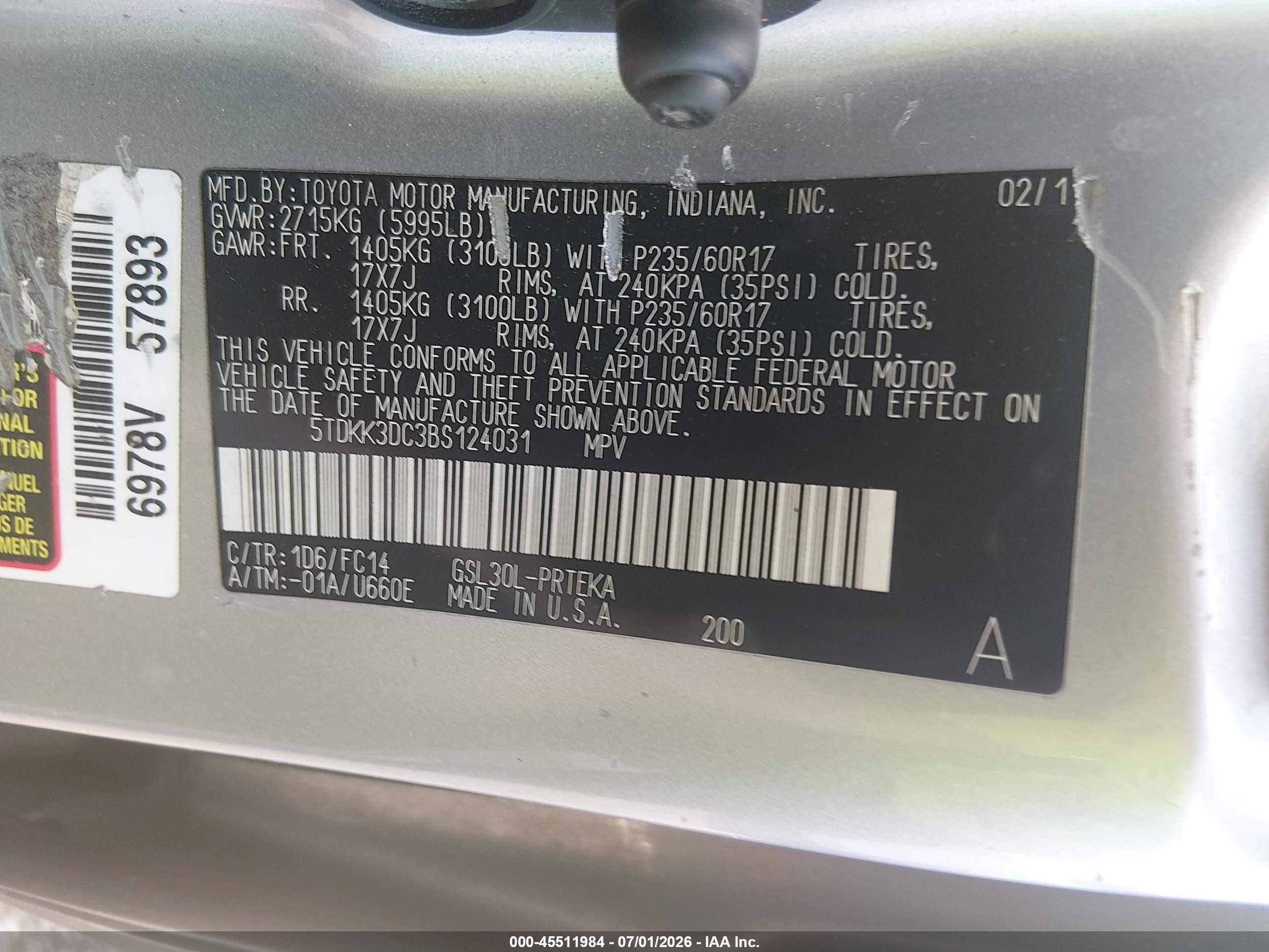 2011 Toyota Sienna Le V6 Silver vin: 5TDKK3DC3BS124031