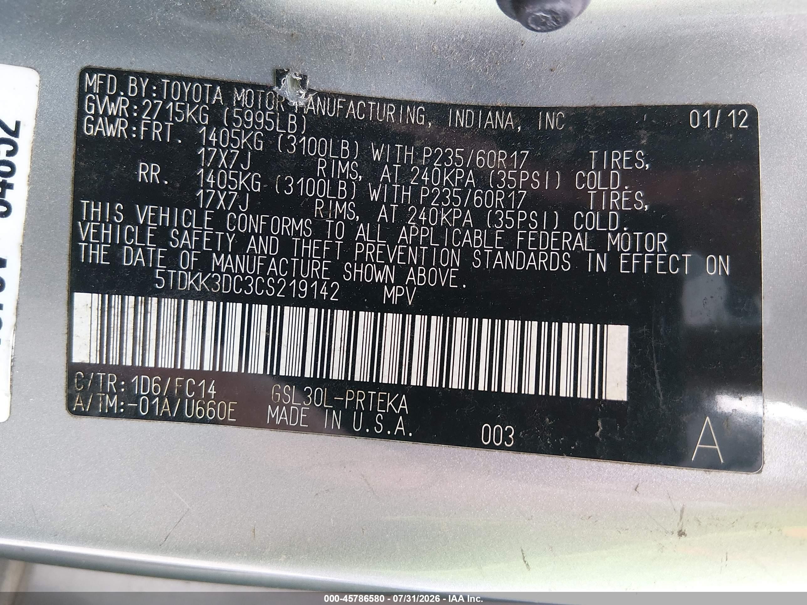 2012 Toyota Sienna Le V6 8 Passenger Silver vin: 5TDKK3DC3CS219142
