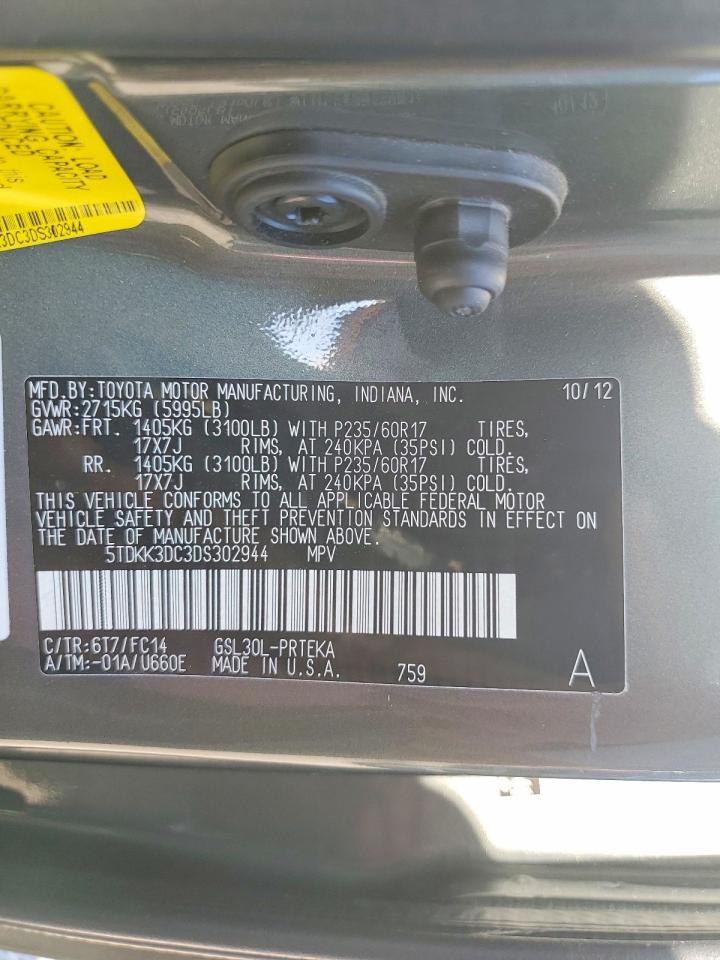 2013 Toyota Sienna Le Gray vin: 5TDKK3DC3DS302944