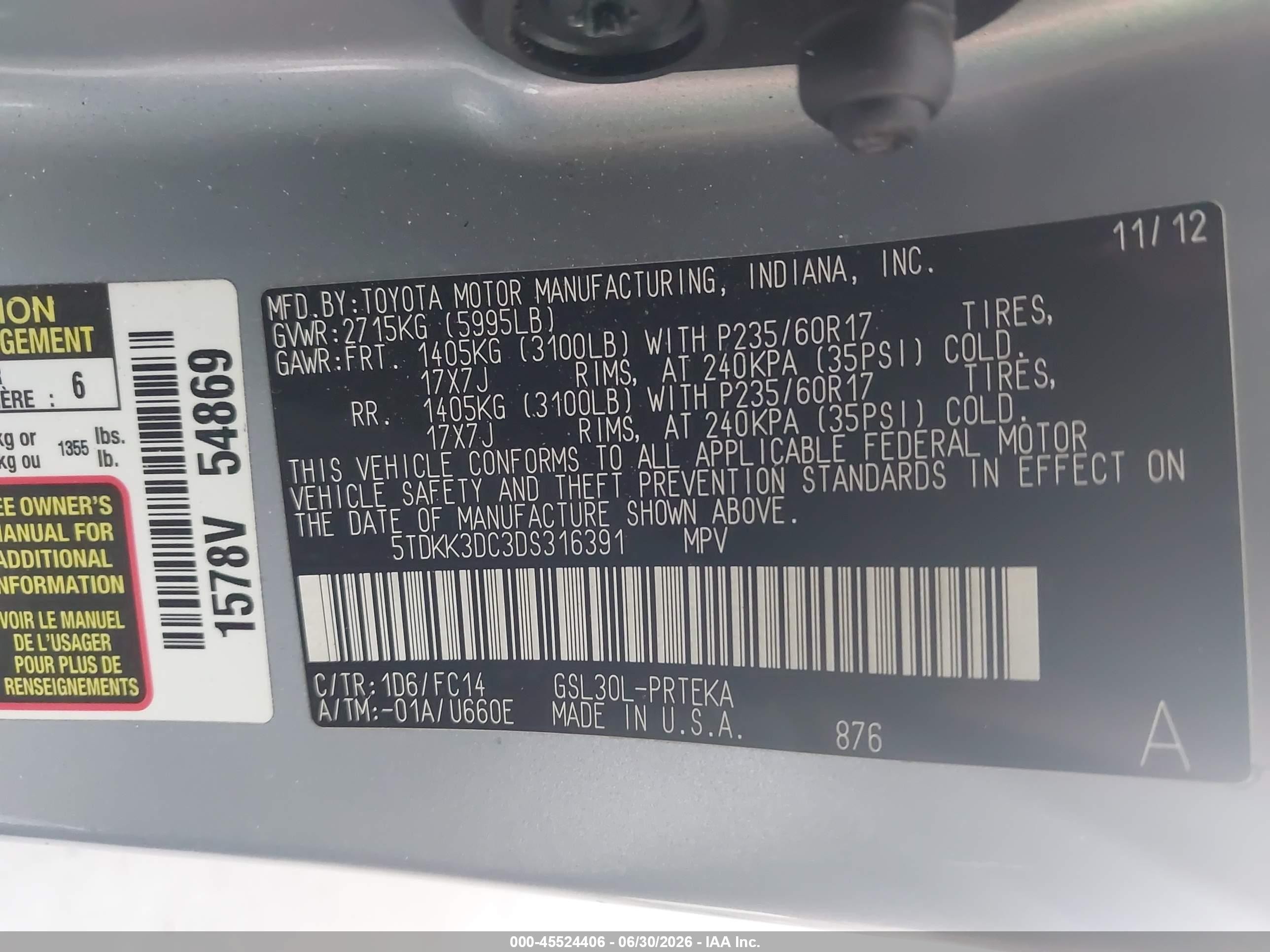 2013 Toyota Sienna Le V6 8 Passenger Silver vin: 5TDKK3DC3DS316391