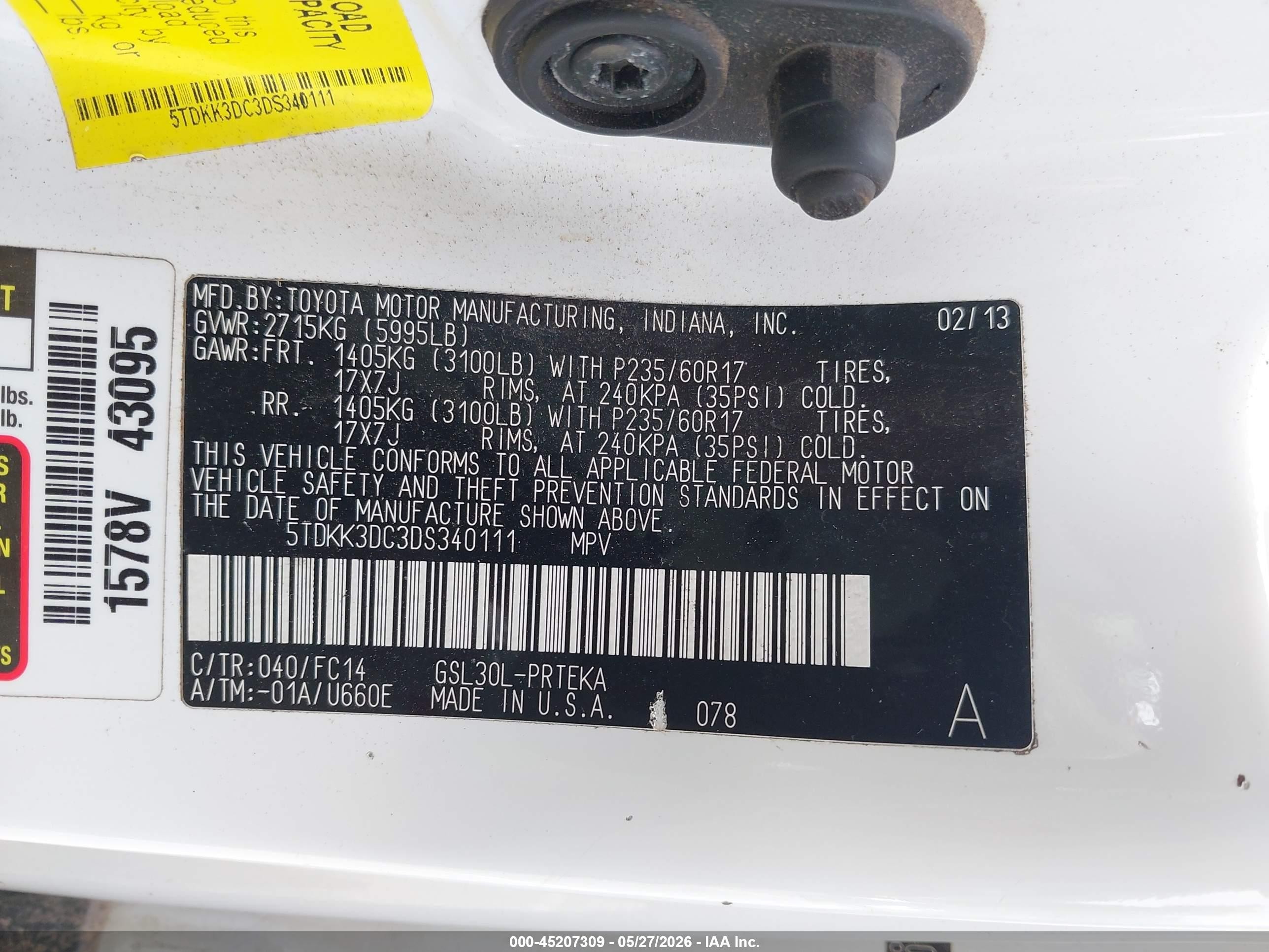 2013 Toyota Sienna Le V6 8 Passenger White vin: 5TDKK3DC3DS340111