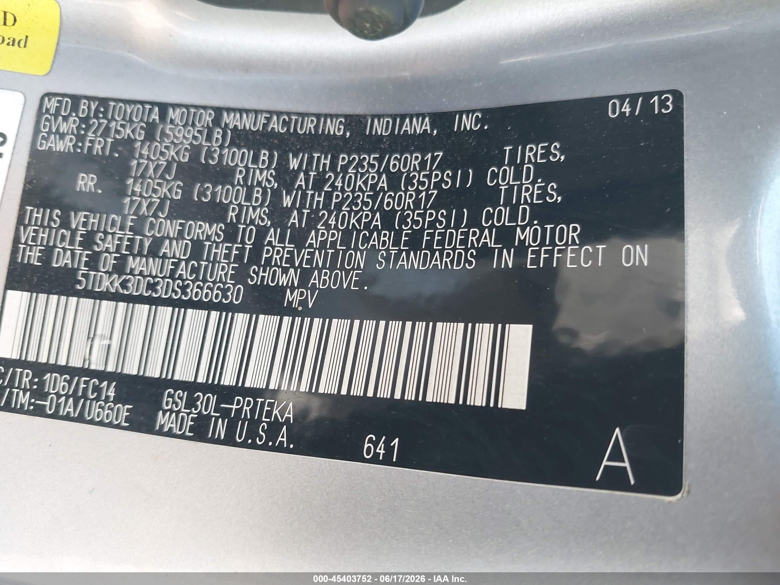 2013 Toyota Sienna Le V6 8 Passenger Silver vin: 5TDKK3DC3DS366630