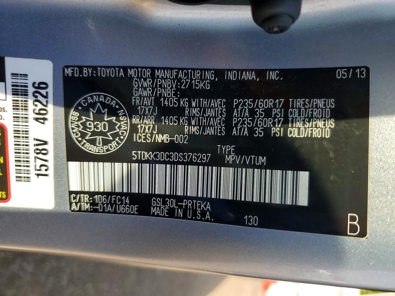 2013 Toyota Sienna Le Silver vin: 5TDKK3DC3DS376297