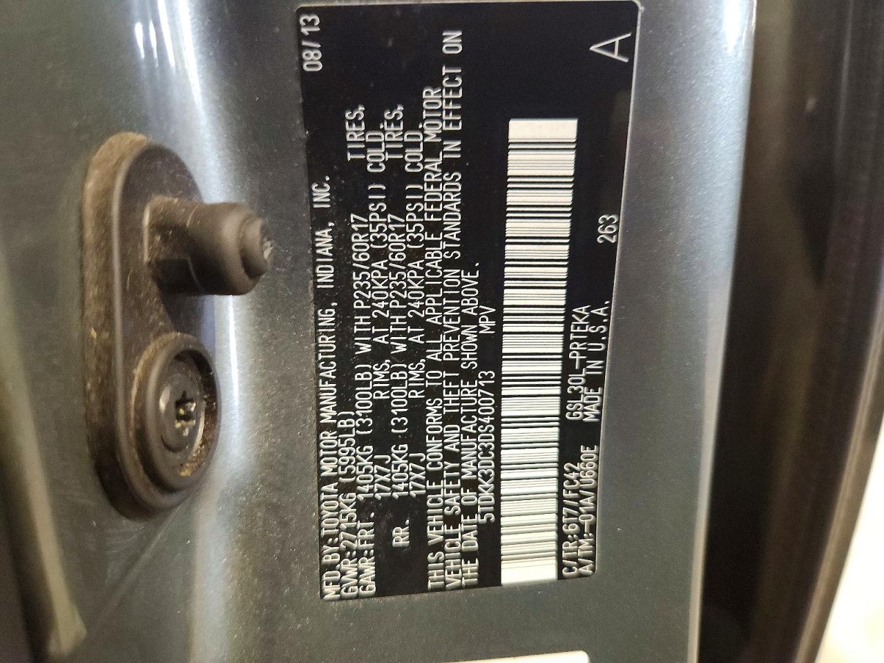 2013 Toyota Sienna Le Серый vin: 5TDKK3DC3DS400713