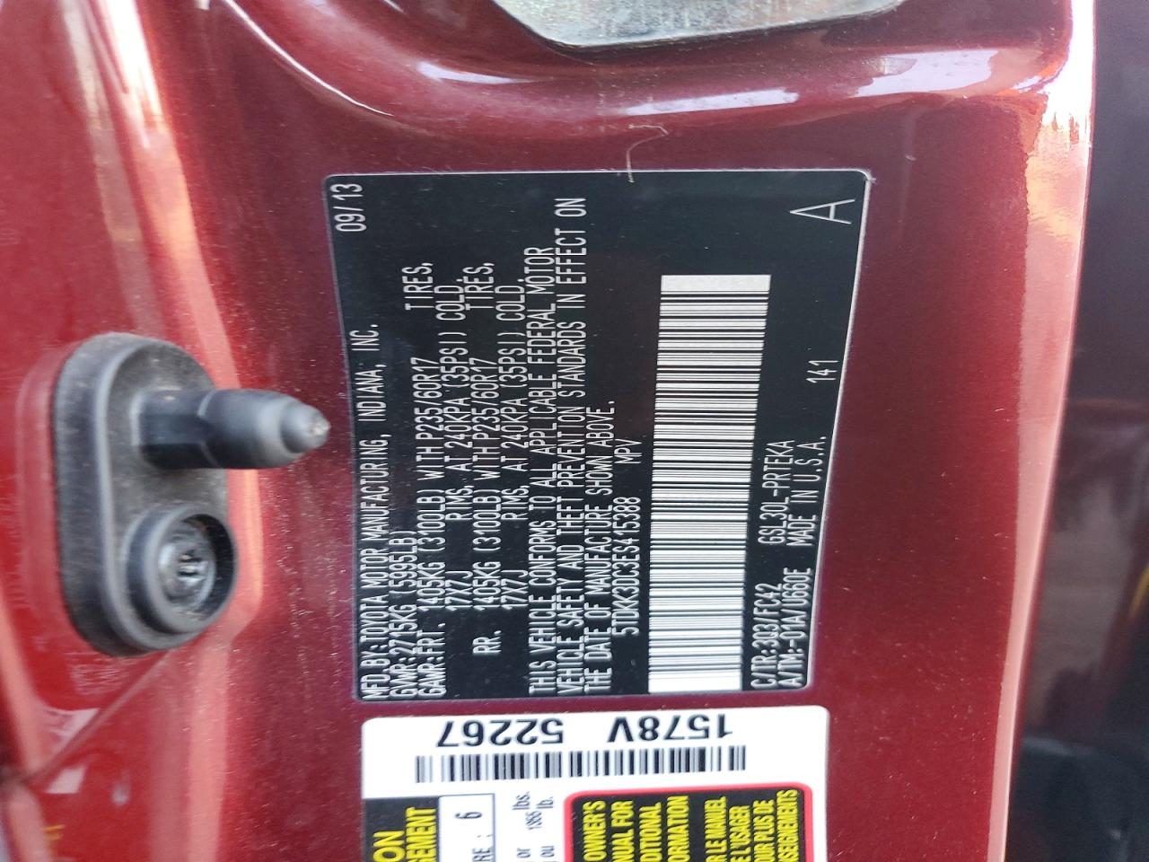 2014 Toyota Sienna Le Red vin: 5TDKK3DC3ES415388