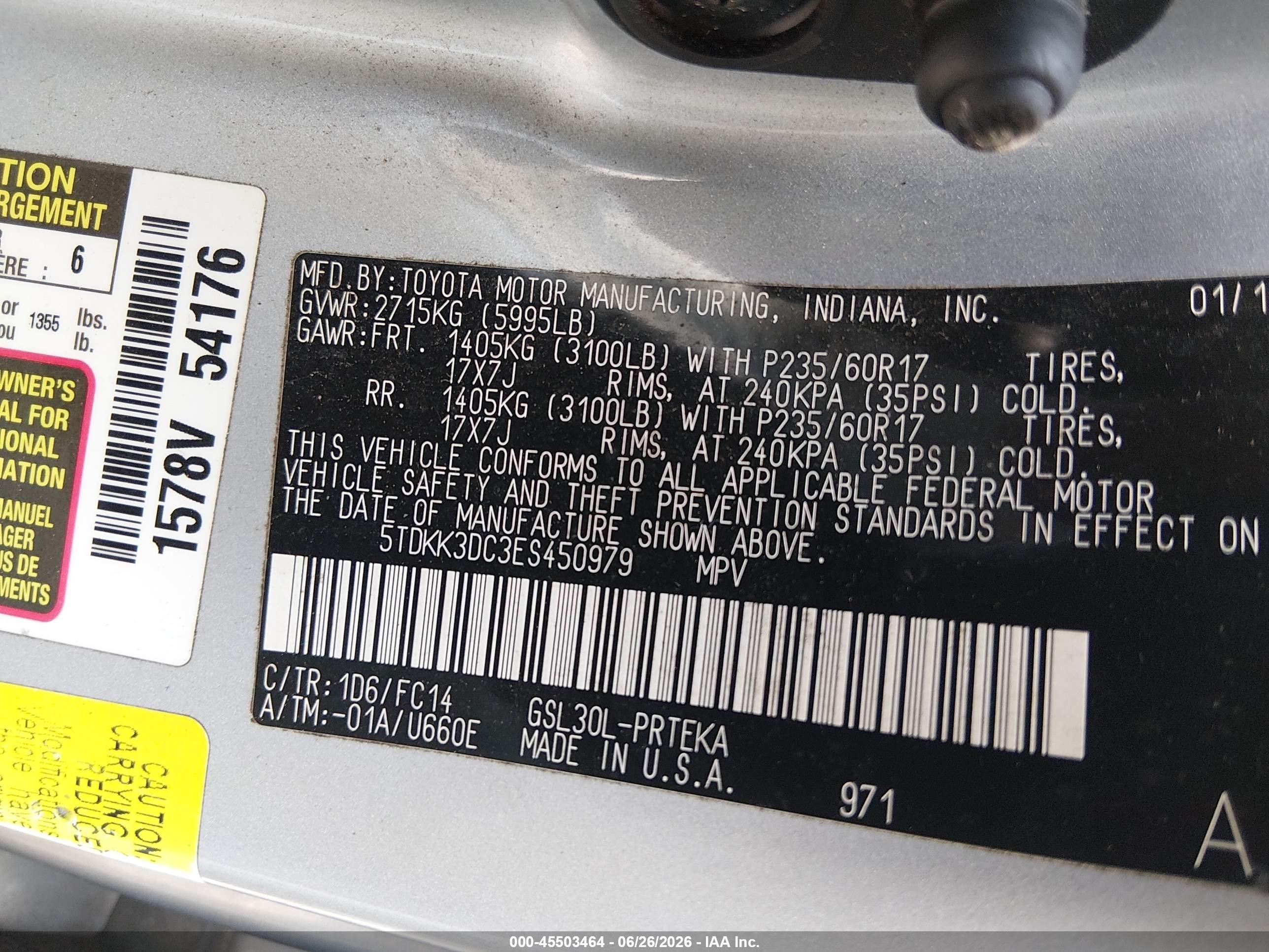 2014 Toyota Sienna Le V6 8 Passenger Gray vin: 5TDKK3DC3ES450979