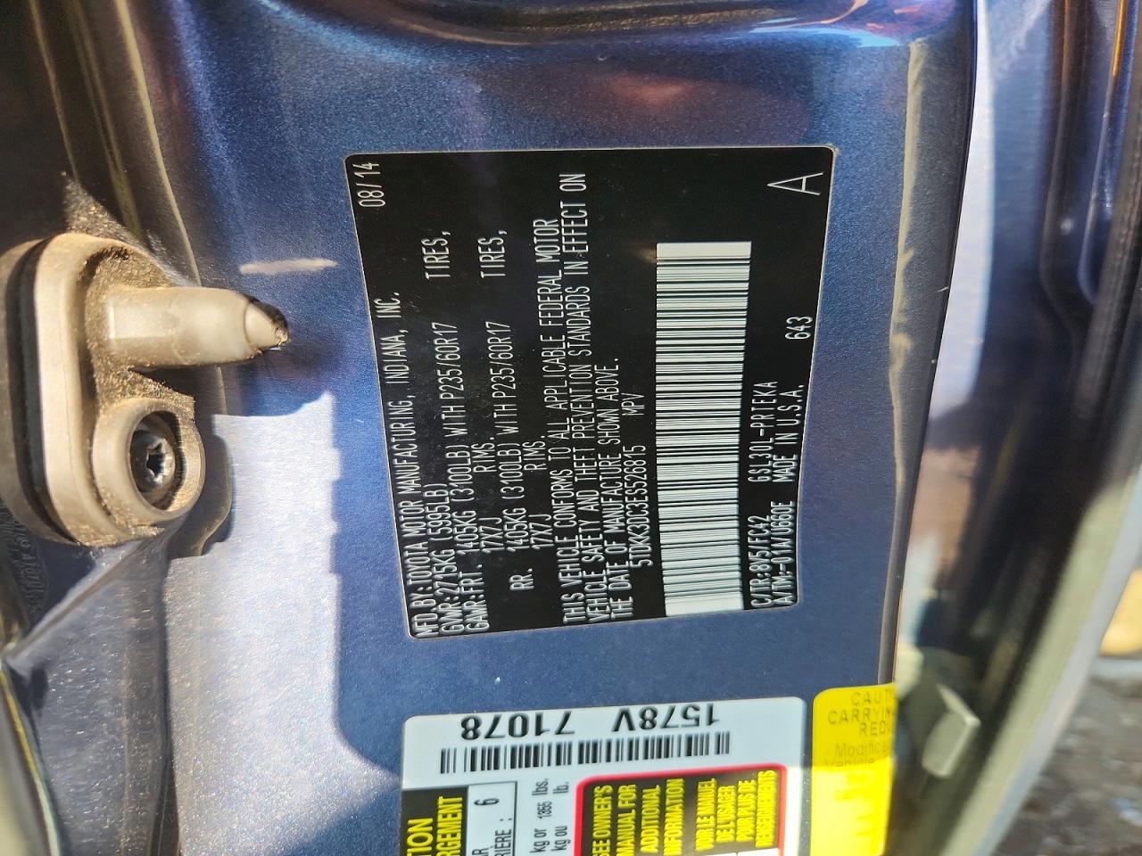 2014 Toyota Sienna Le Blue vin: 5TDKK3DC3ES526815