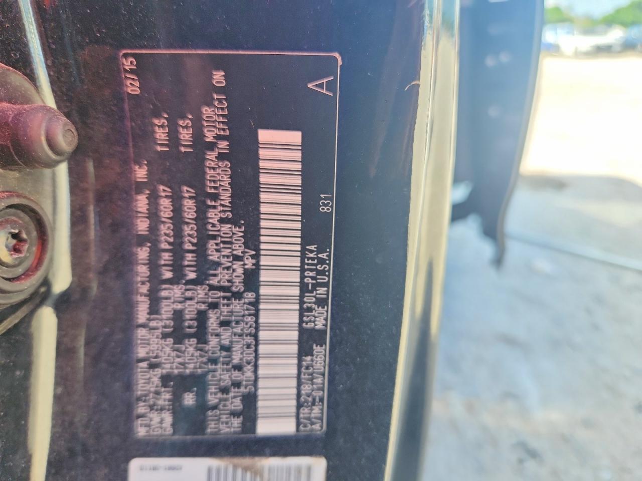 2015 Toyota Sienna Le Black vin: 5TDKK3DC3FS581718