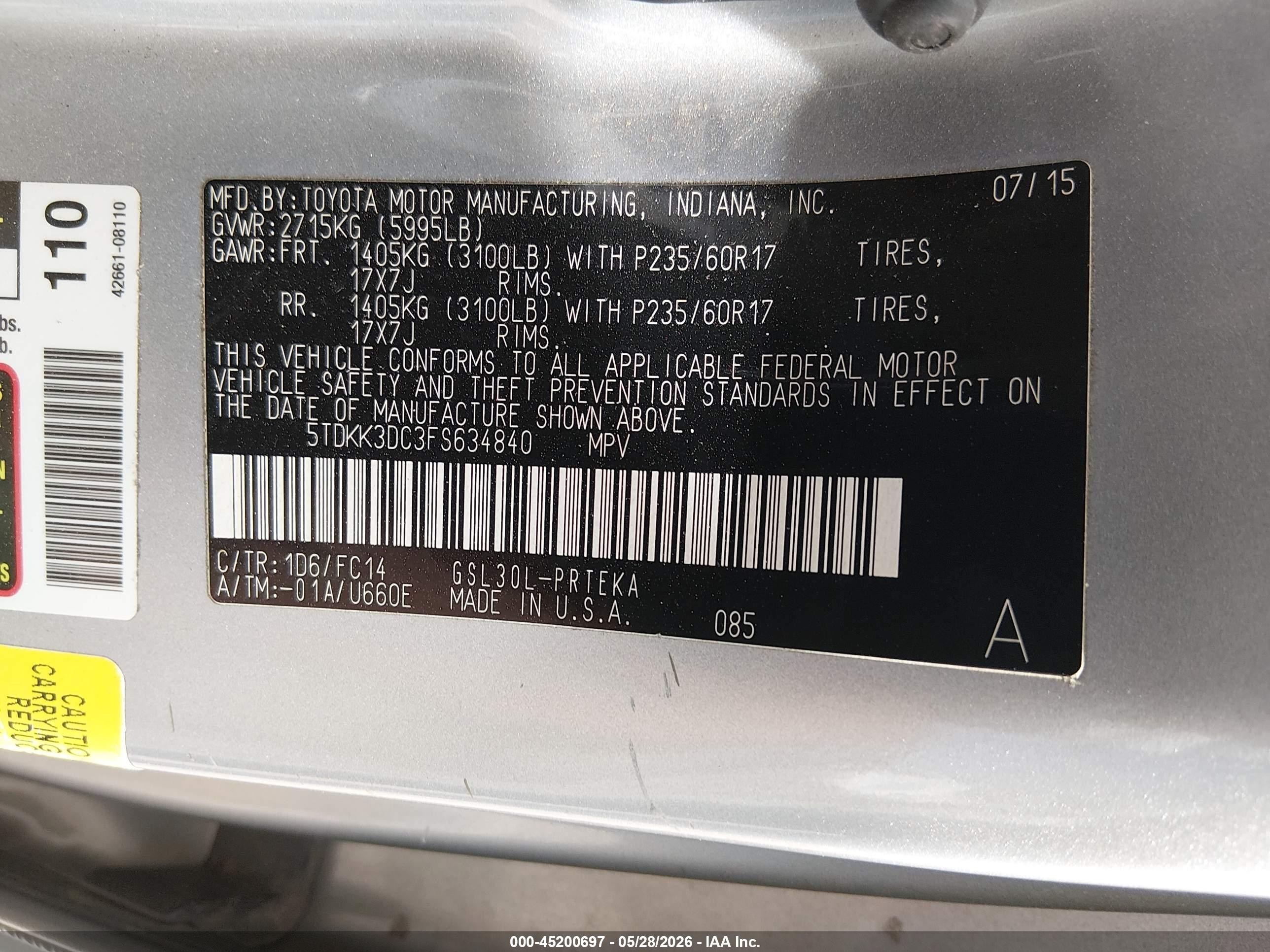 2015 Toyota Sienna Le 8 Passenger Silver vin: 5TDKK3DC3FS634840