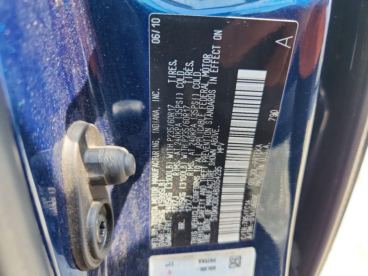 2011 Toyota Sienna Le Blue vin: 5TDKK3DC4BS054295