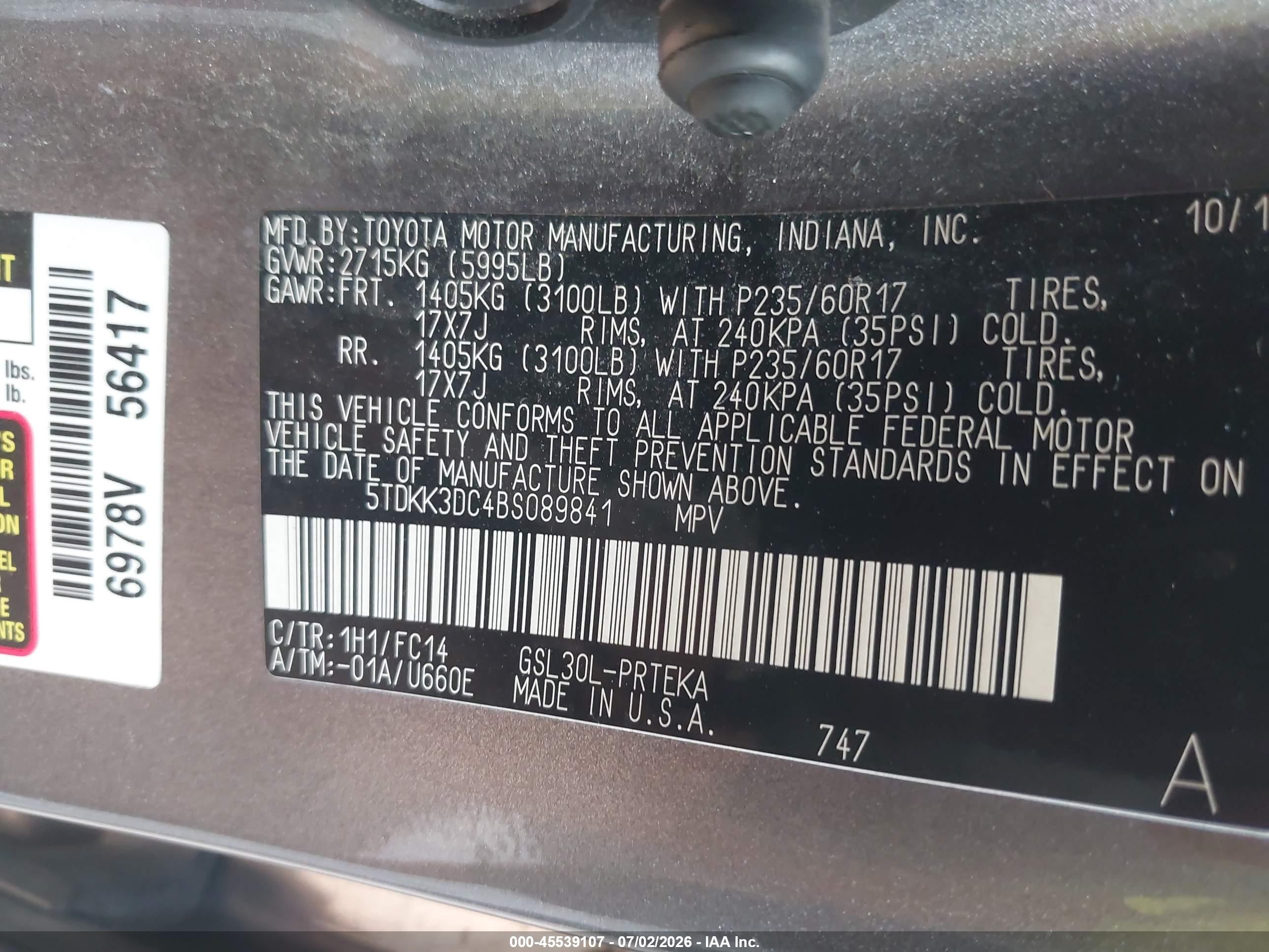 2011 Toyota Sienna Le V6 Gray vin: 5TDKK3DC4BS089841