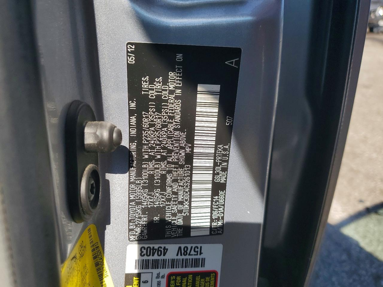 2012 Toyota Sienna Le Silver vin: 5TDKK3DC4CS261013