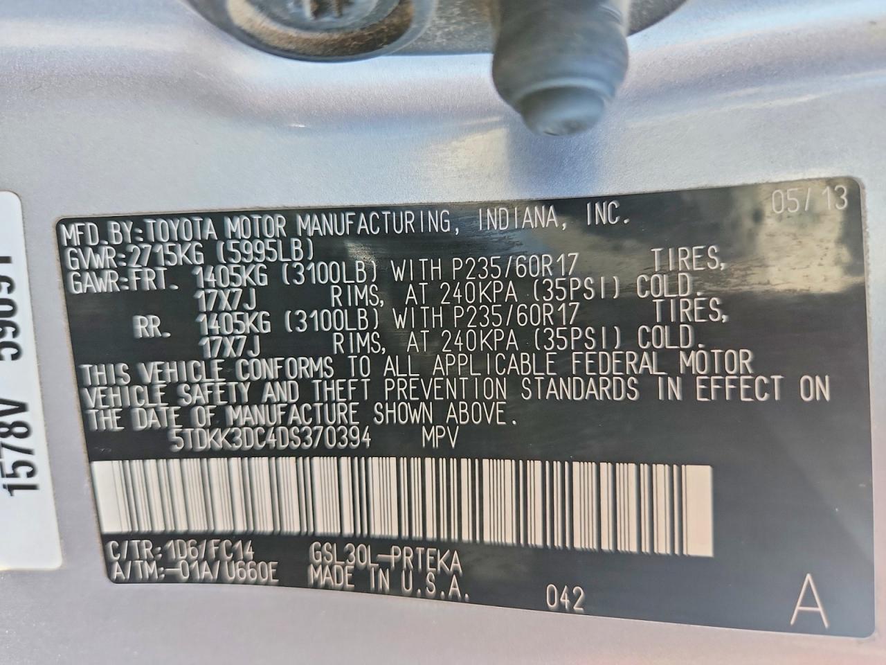 2013 Toyota Sienna Le Silver vin: 5TDKK3DC4DS370394