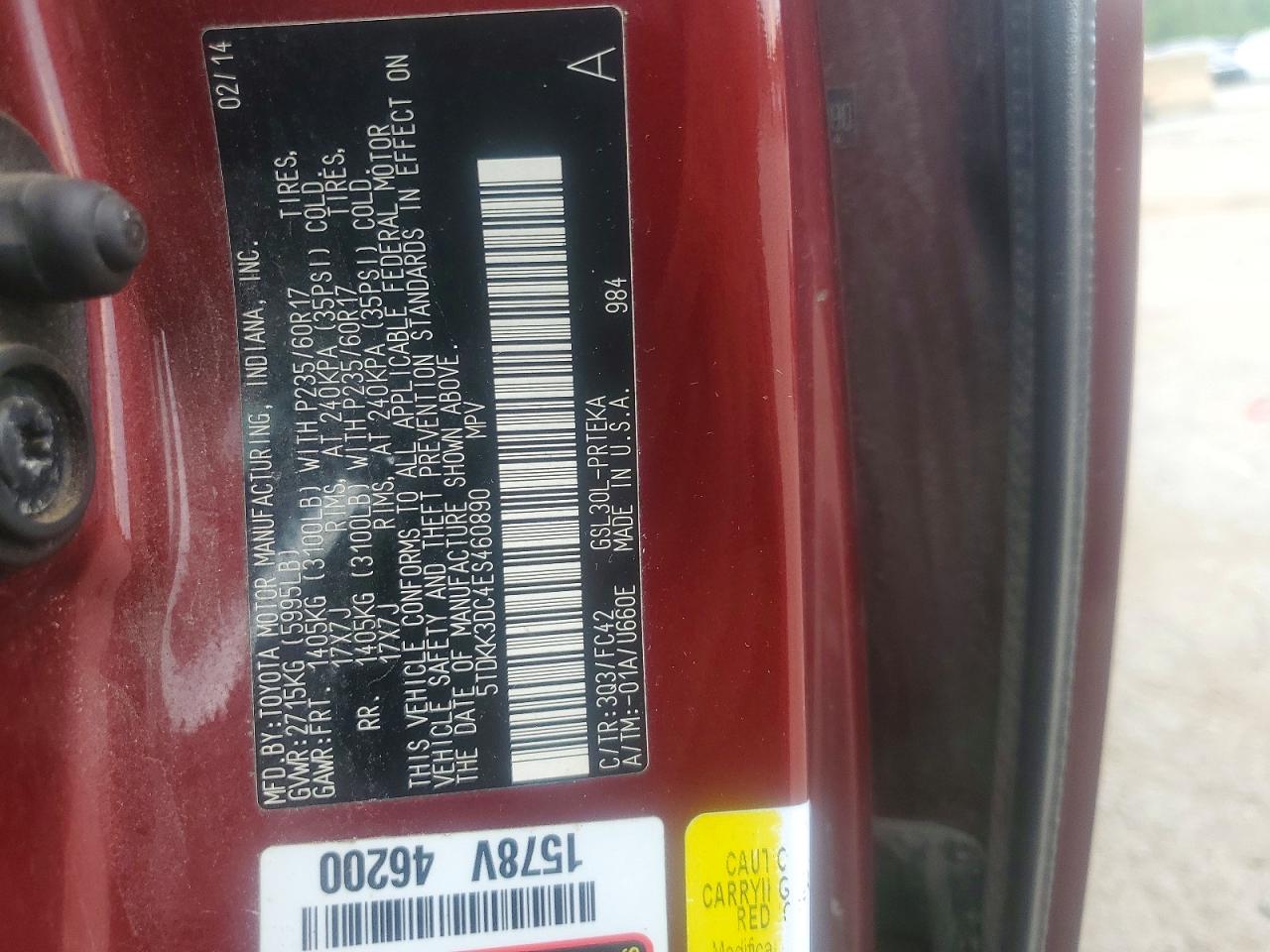 2014 Toyota Sienna Le Red vin: 5TDKK3DC4ES460890