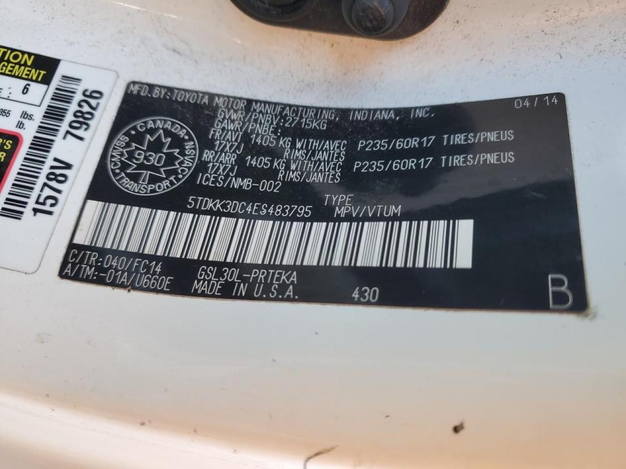 2014 Toyota Sienna Le White vin: 5TDKK3DC4ES483795