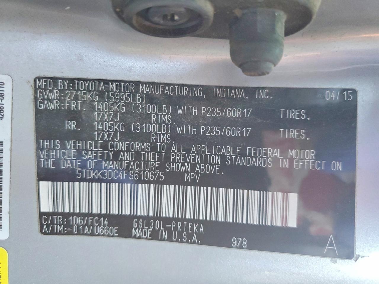 2015 Toyota Sienna Le Silver vin: 5TDKK3DC4FS610675