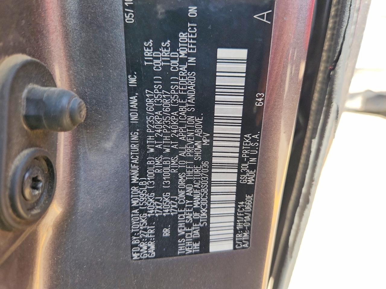 2011 Toyota Sienna Le Серый vin: 5TDKK3DC5BS037036