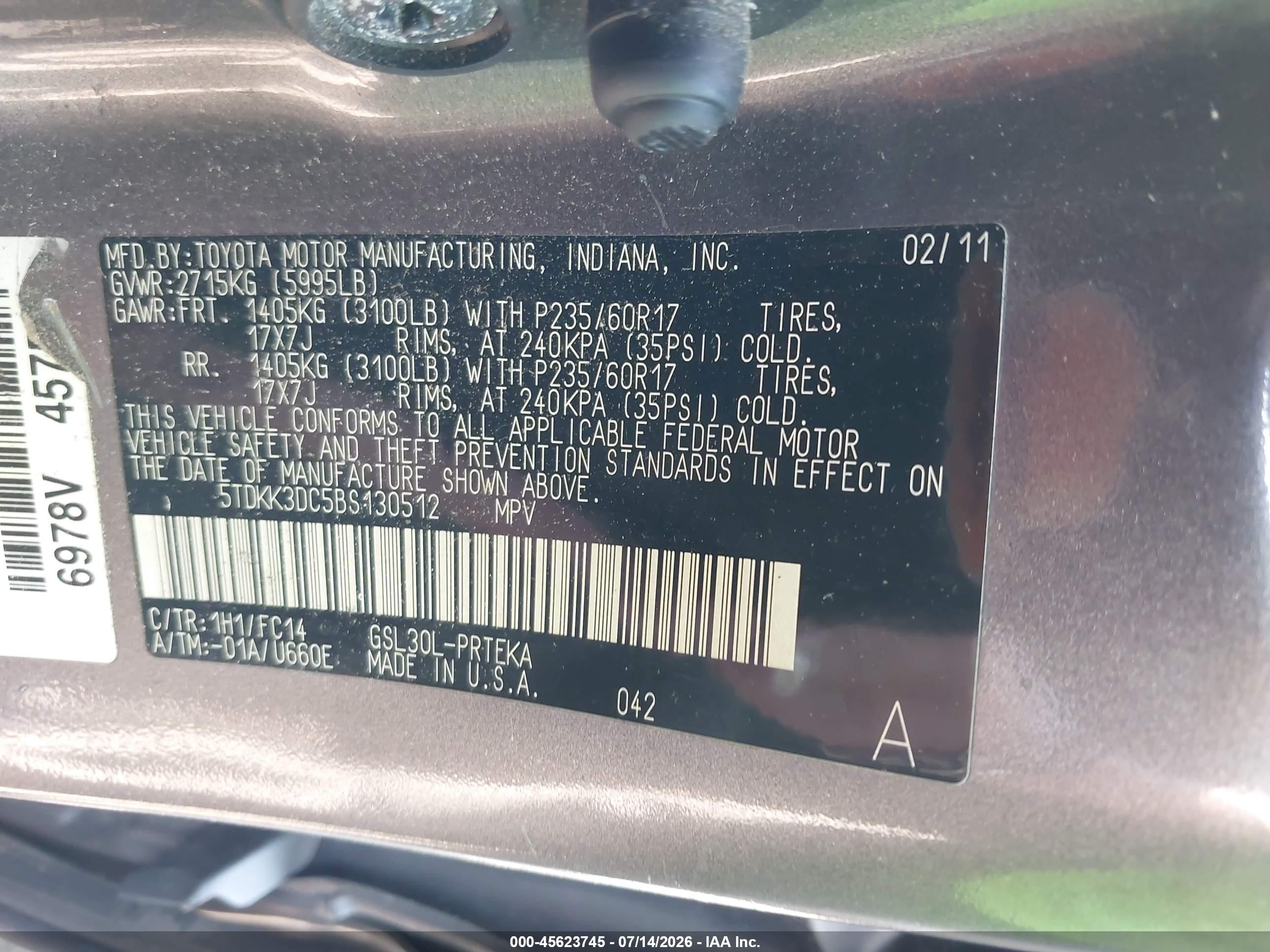 2011 Toyota Sienna Le V6 Gray vin: 5TDKK3DC5BS130512