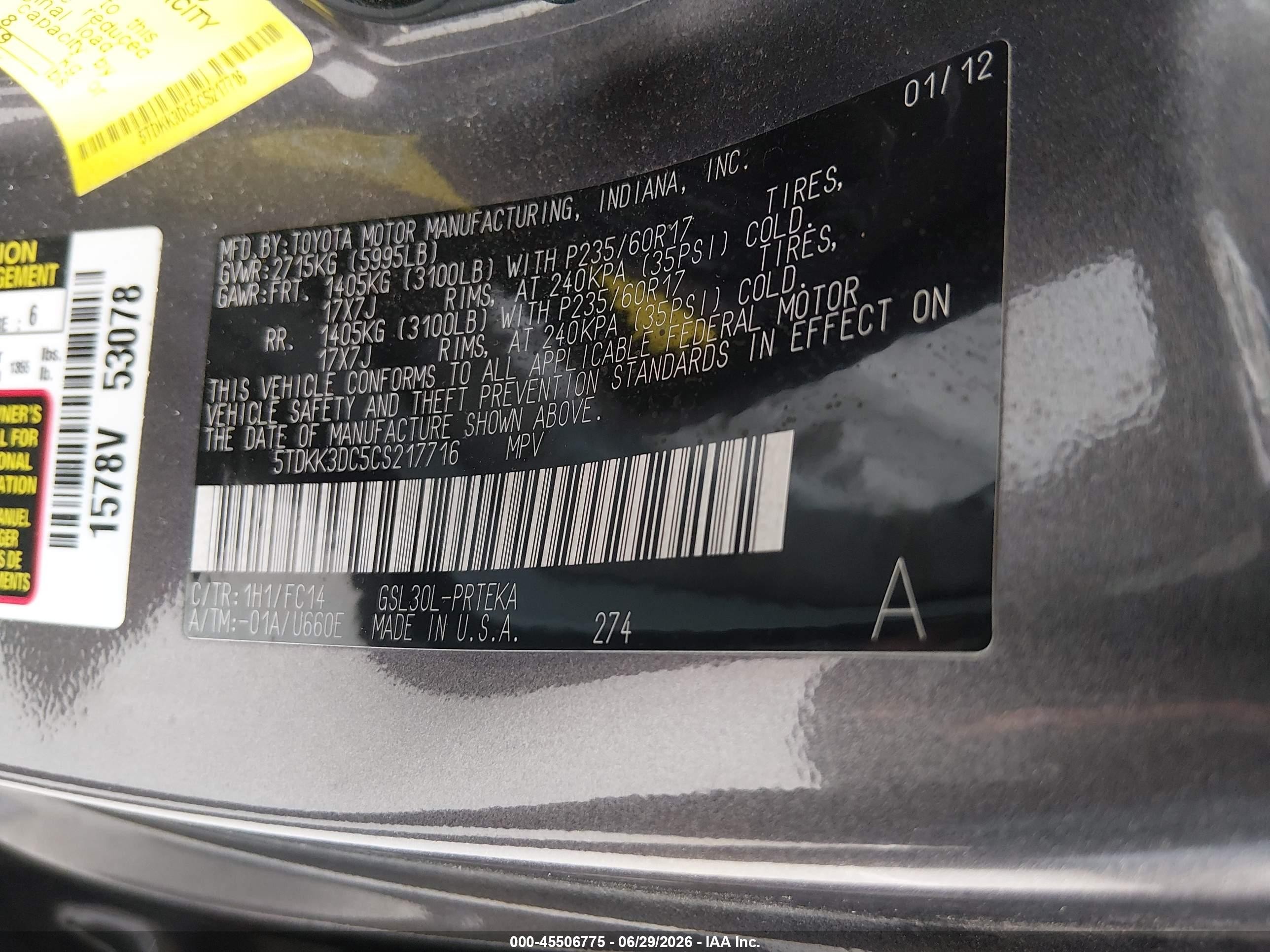 2012 Toyota Sienna Le V6 8 Passenger Gray vin: 5TDKK3DC5CS217716